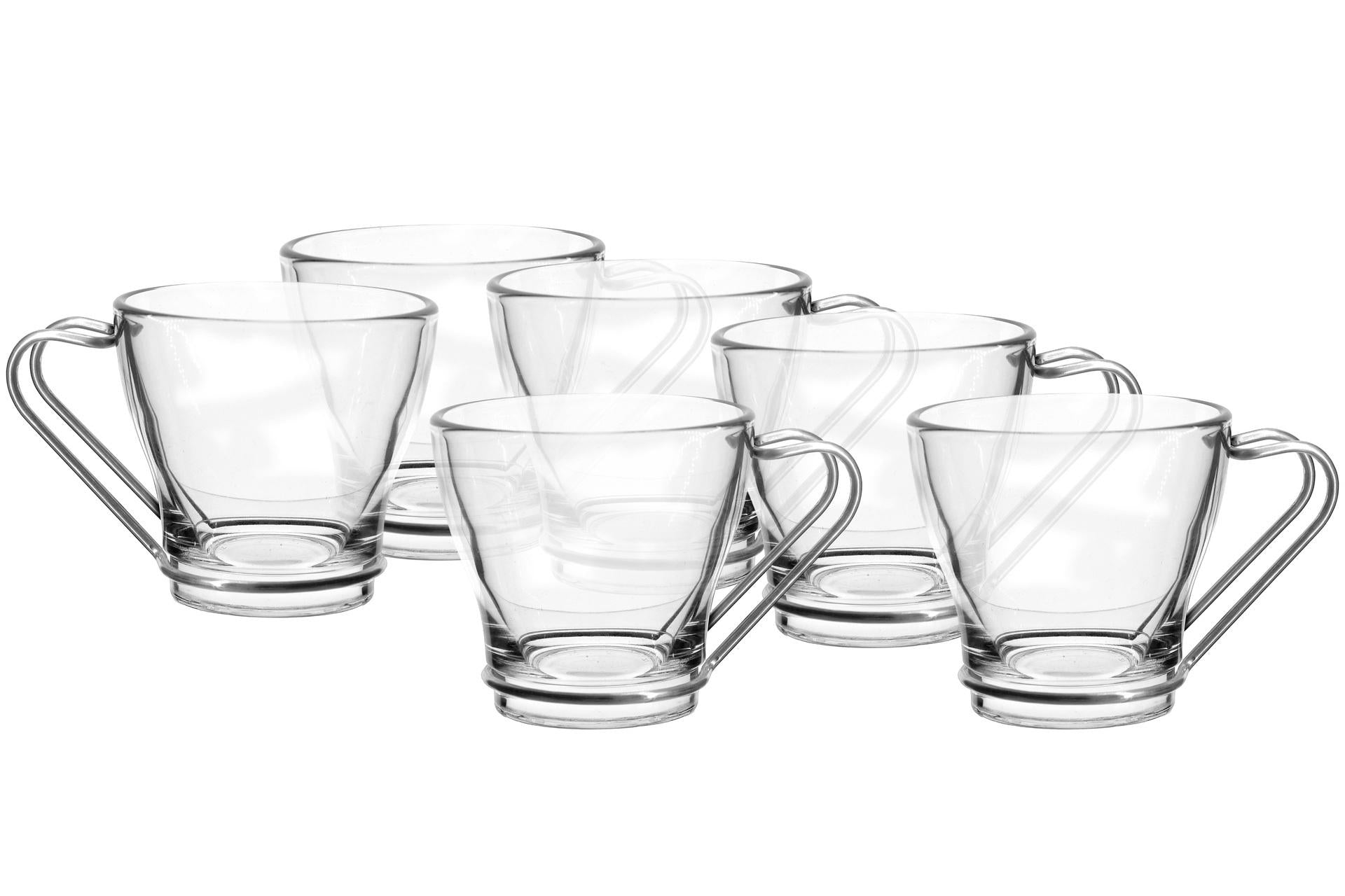 Borgonovo Debora Set 6 Tazze Caffè 11 cl In Vetro Trasparente Con Manico Inox - Set 6 Pz