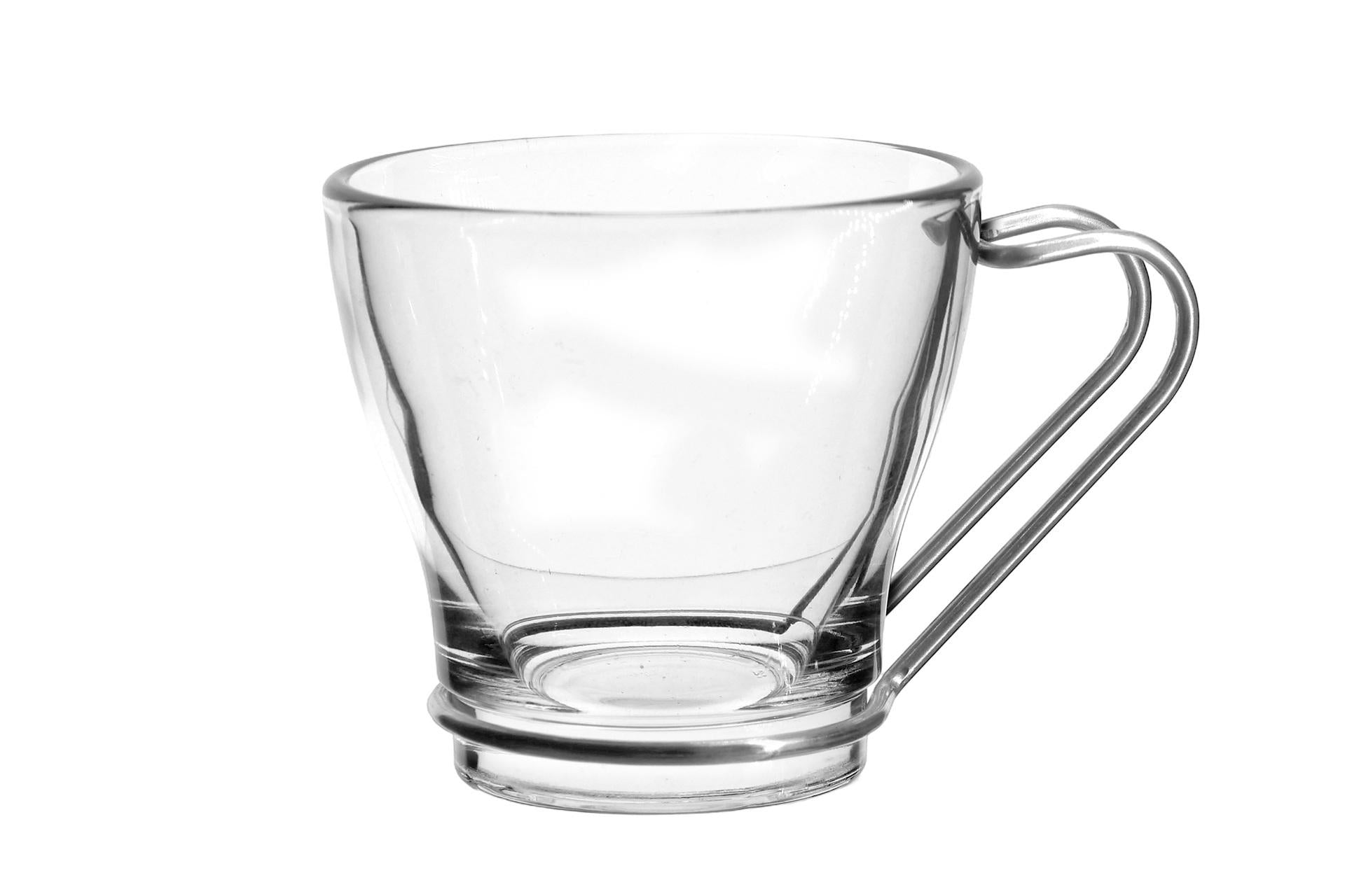 Borgonovo Debora Set 6 Tazze Caffè 11 cl In Vetro Trasparente Con Manico Inox - Set 6 Pz