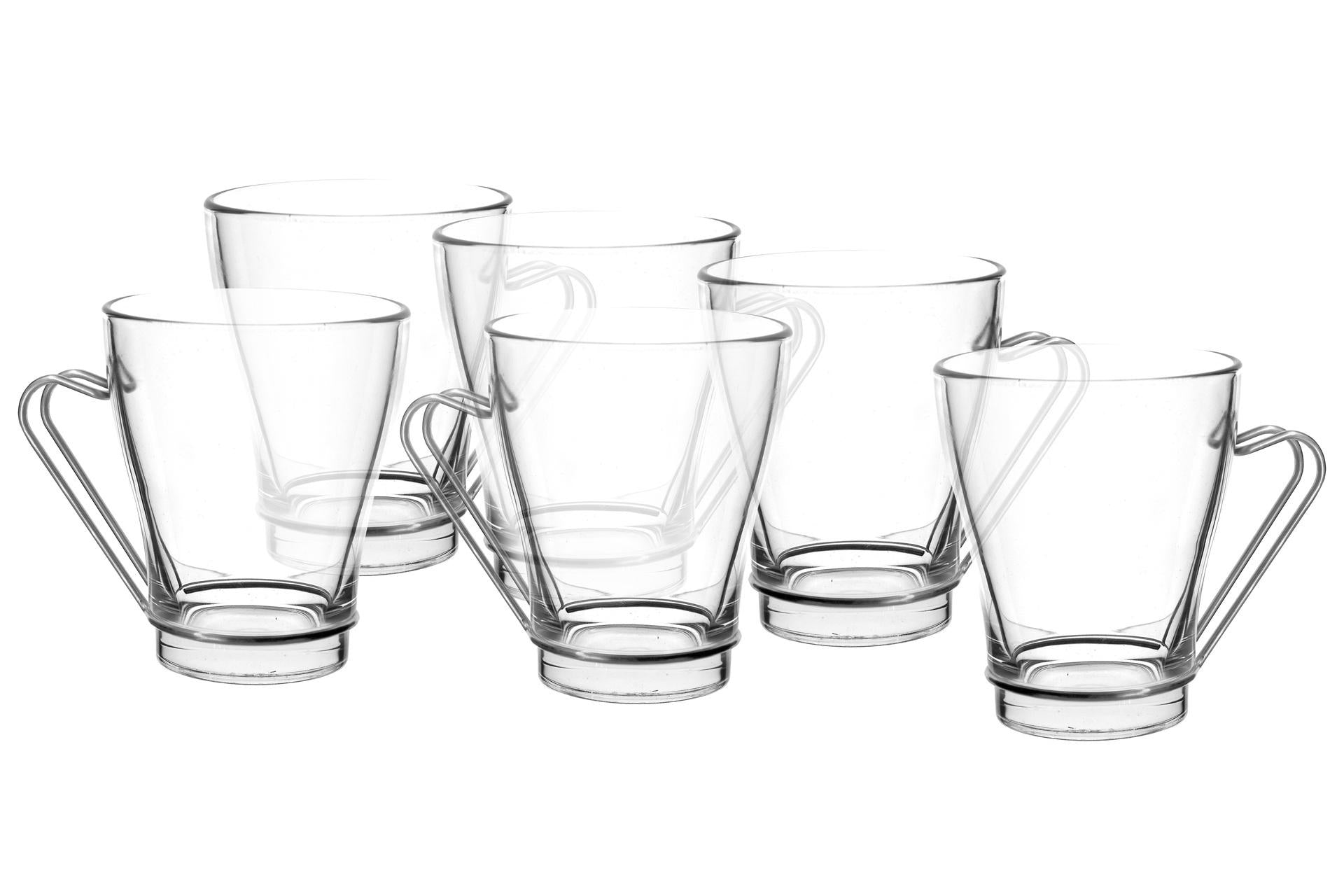 Borgonovo Debora Set 6 Tazze da Tè 24.5 cl - Vetro Trasparente con Manico Inox - Set 6 Pz