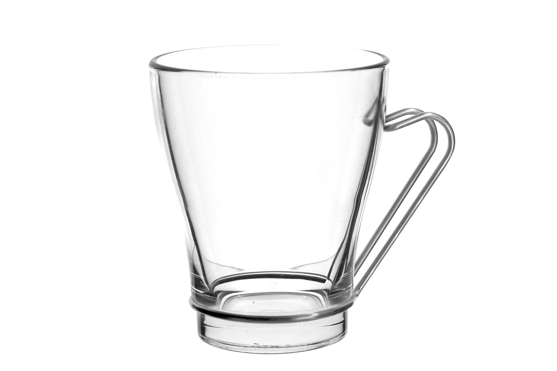 Borgonovo Debora Set 6 Tazze da Tè 24.5 cl - Vetro Trasparente con Manico Inox - Set 6 Pz