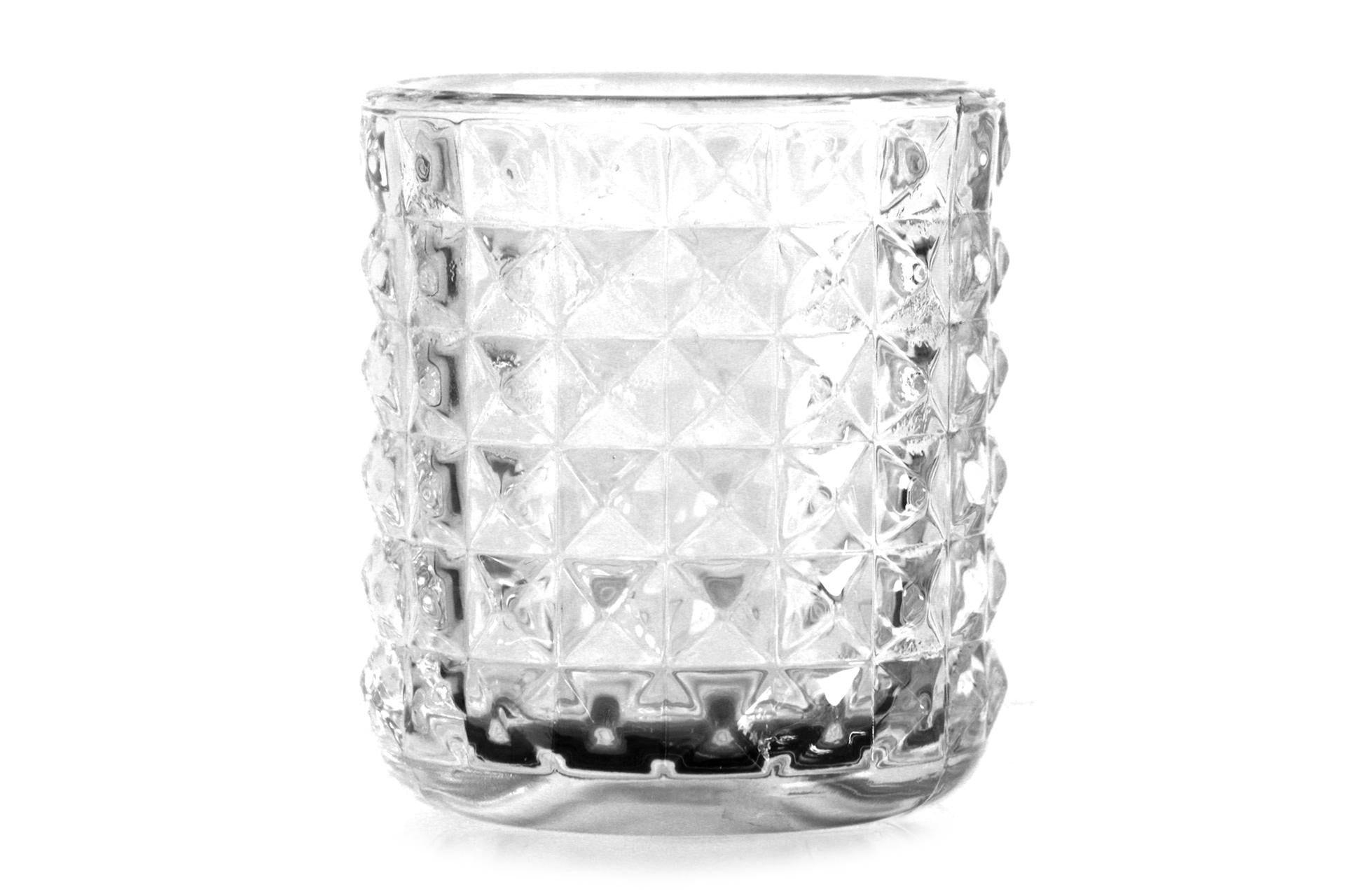 Franco Facet Portacandela In Vetro H.9 cm - Ø8 cm Con Decoro A Rilievo Per Tealights, Ceri e Moccoli Bassi - Set 6 Pz 1