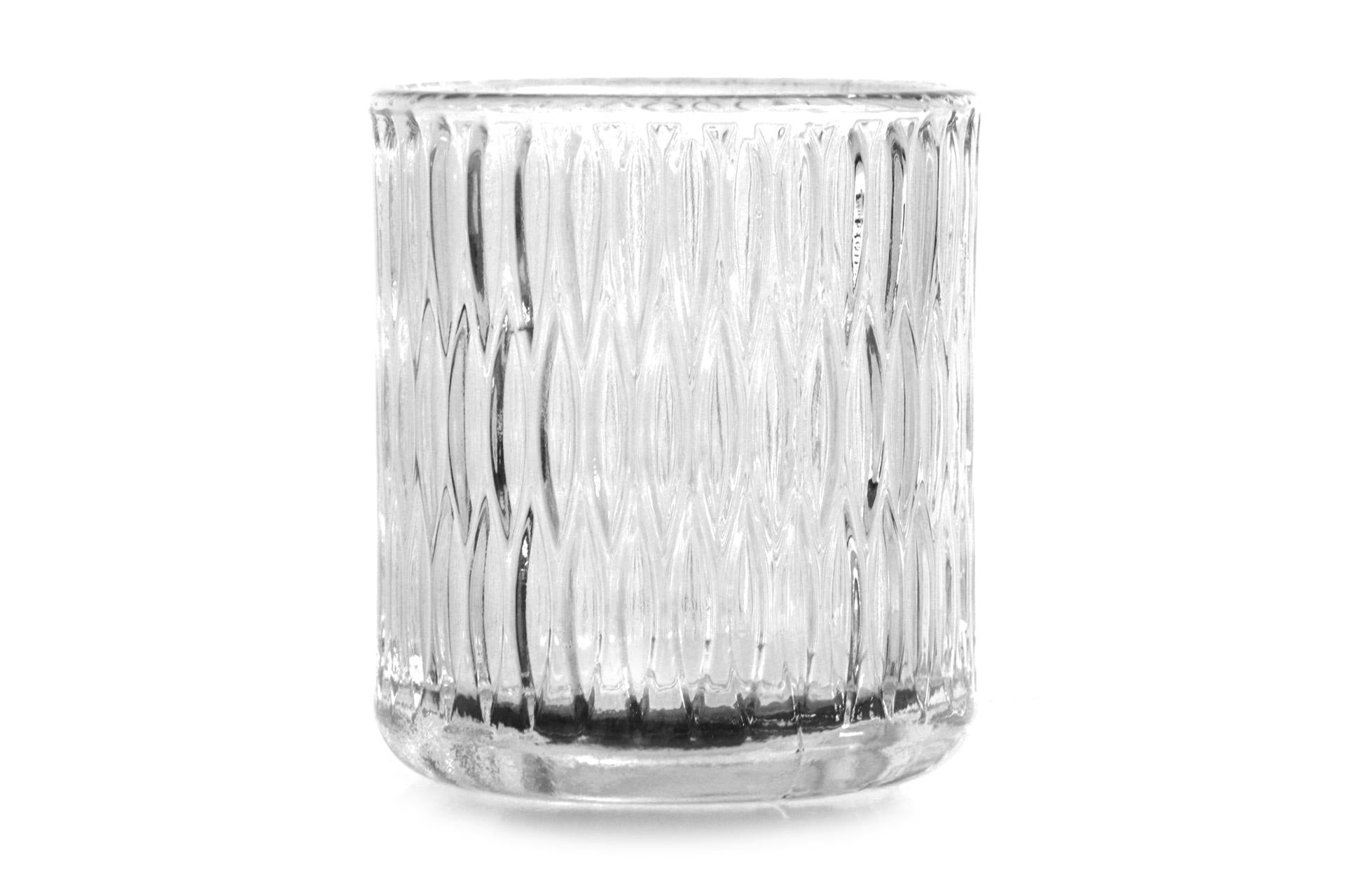 Franco Magda Portacandela In Vetro H.9 cm - Ø8 cm Con Decoro a Rilievo Per Tealights e Ceri - Set 6 Pz