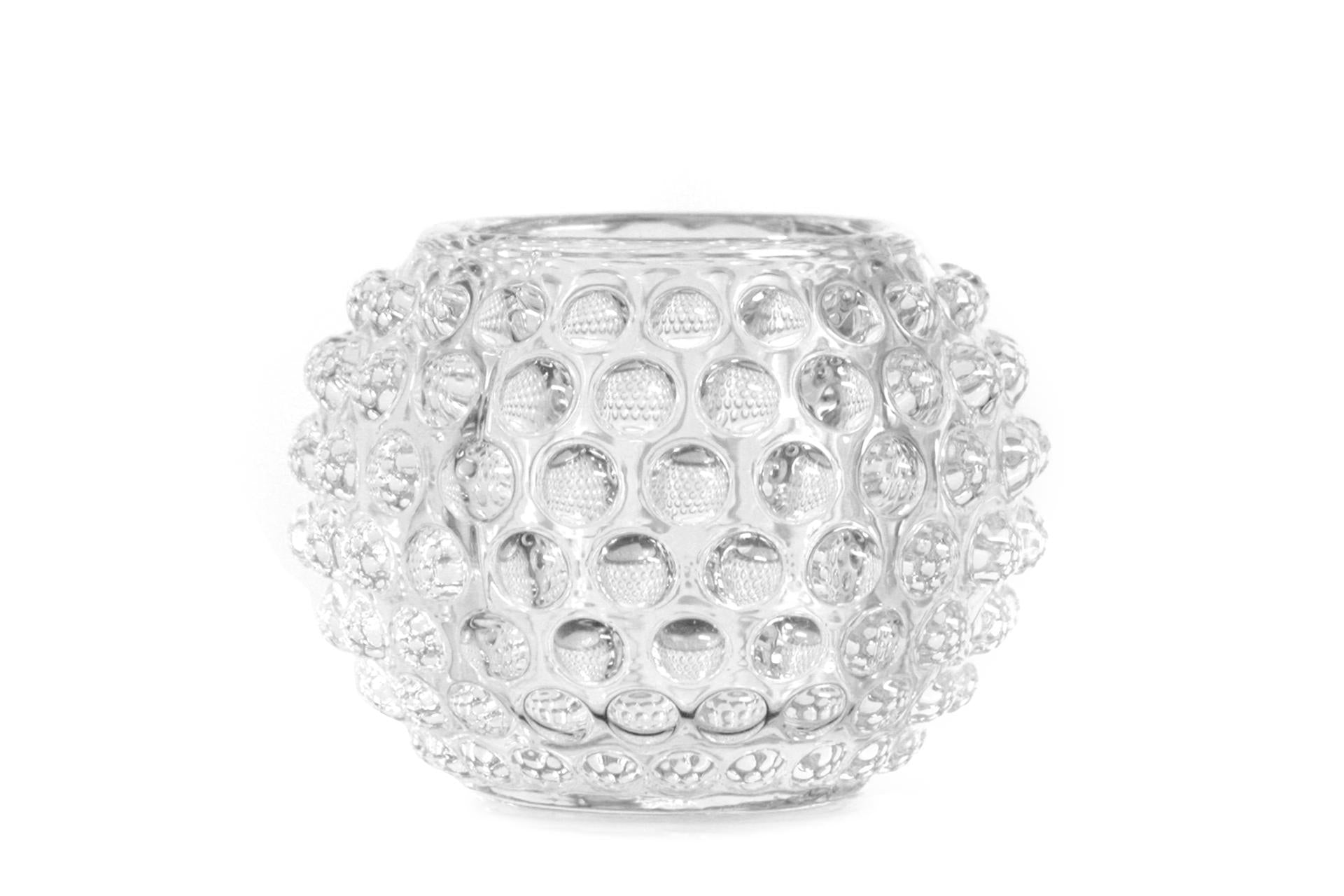 ALE Import Riccio Portacandela In Vetro H.6 cm - Ø7.5 cm Con Decoro a Rilievo Per Tealights - Set 12 Pz