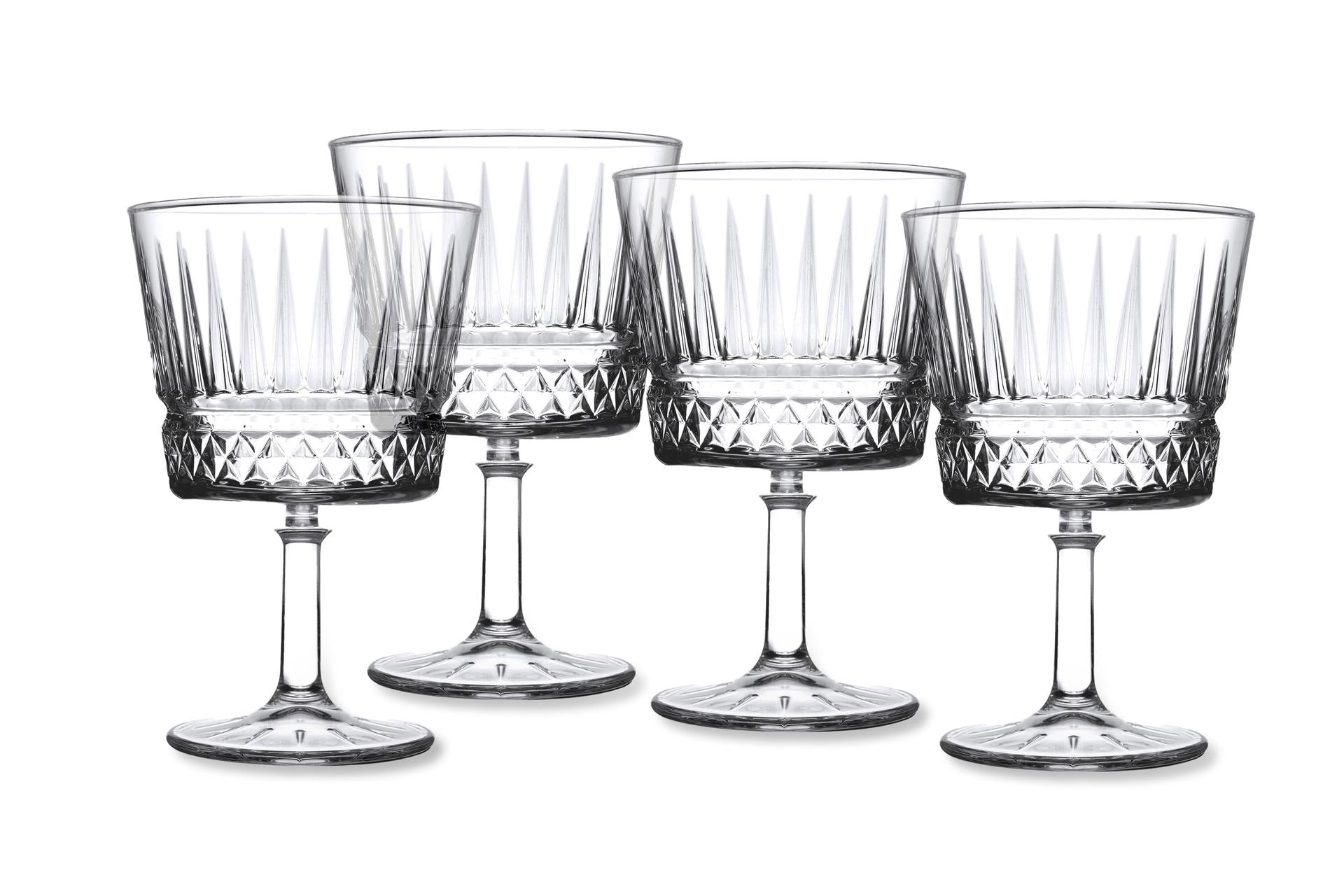 Pasabahce Elysia Set 4 Calici Cocktail 26 cl - H.13.4 cm Con Stelo Basso In Vetro Decorato Stile Vintage - Set 4 Pz