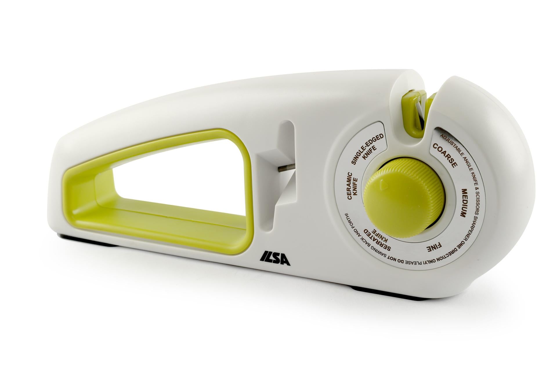 Ilsa Affilacoltelli Manuale 7 Meccanismi - 25 x 5.5 x H.9 cm Con Impugnatura Ergonomica Soft Touch in TPE e Corpo in ABS