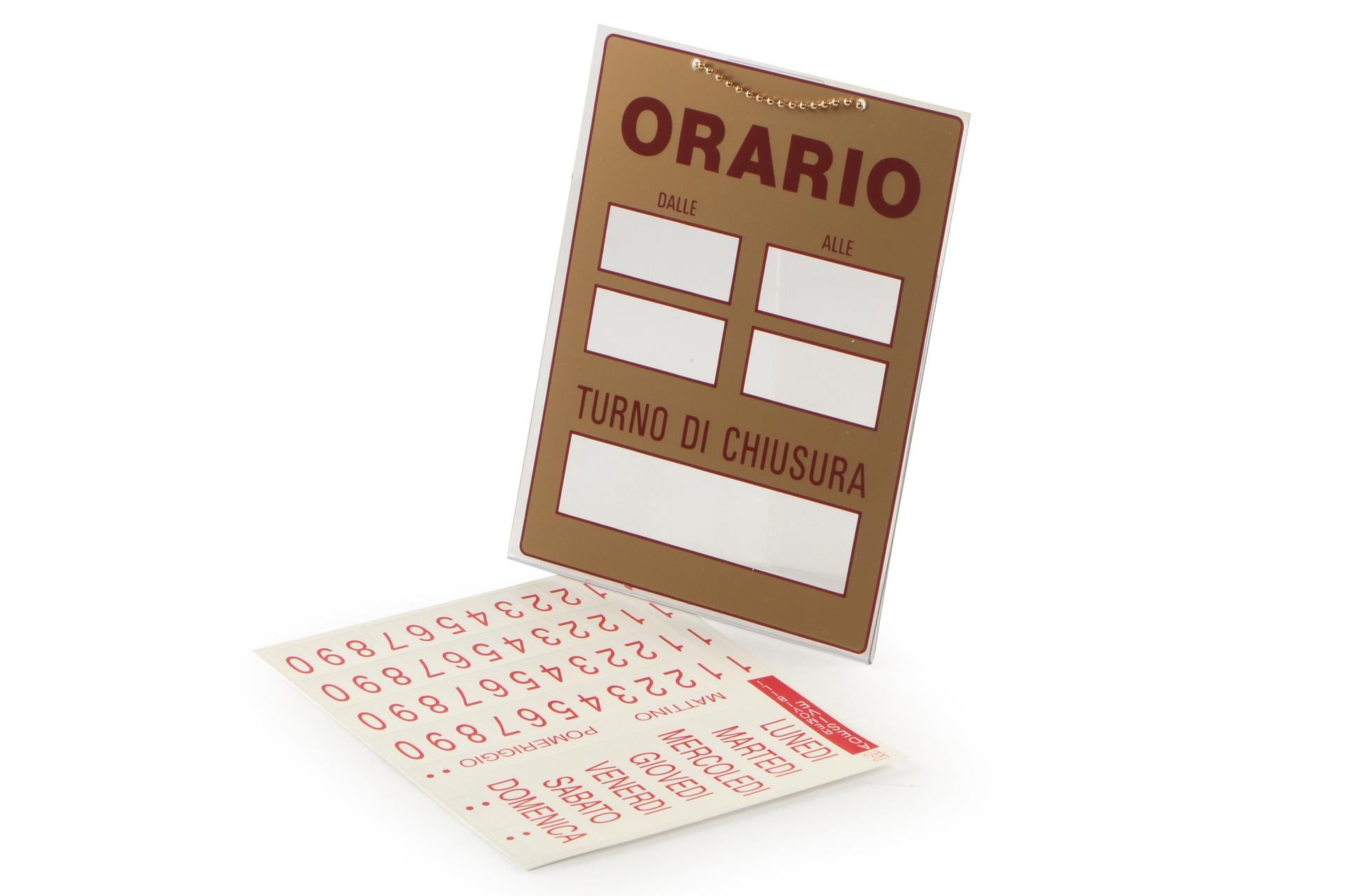 Eurotarghe Targa Plastificata Orario-Turno Chiusura - Accessorio Segnaletica per Bar e Ristoranti