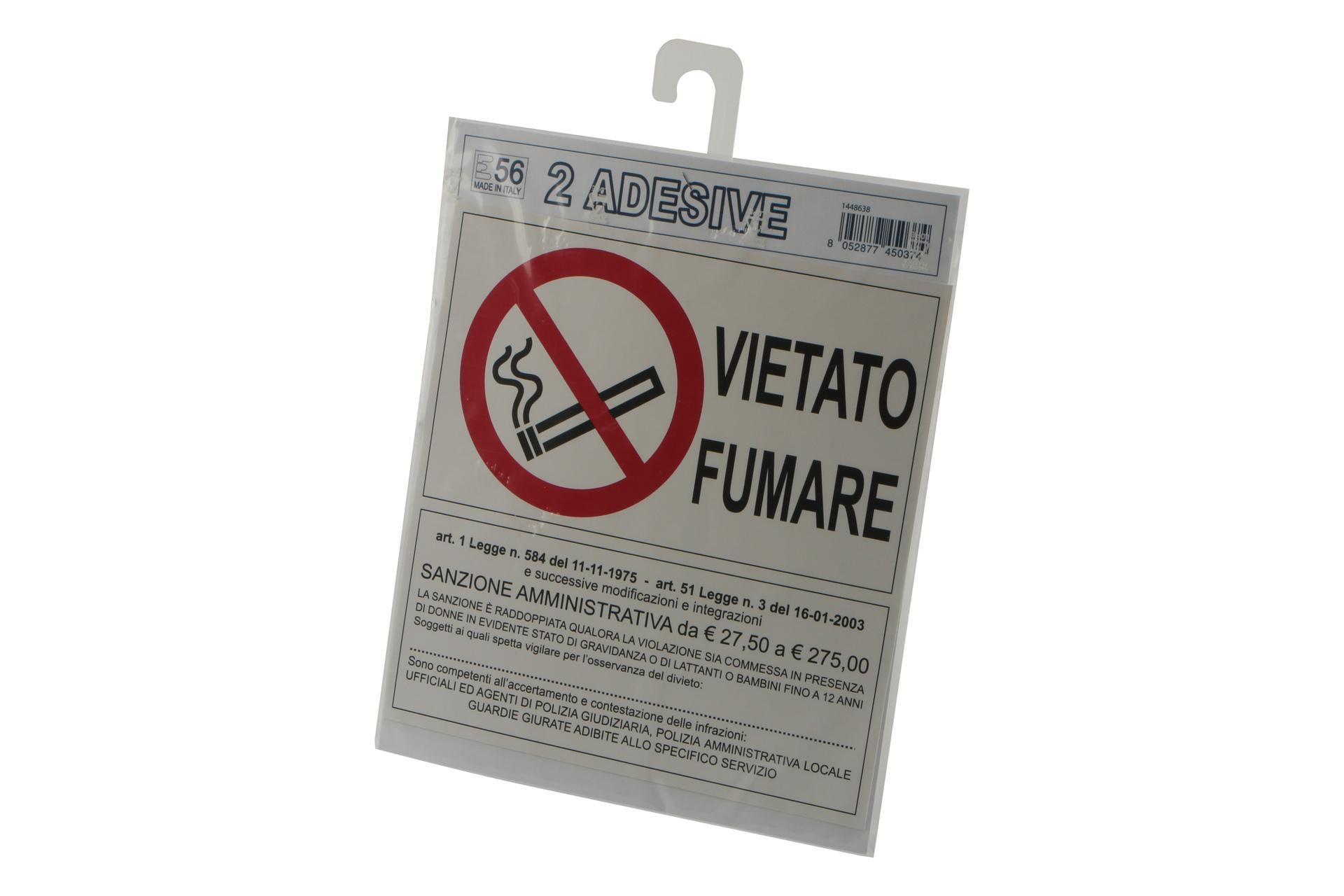 Eurotarghe Set 2 Targhe Adesive Stampate "Vietato Fumare" 19,5x19,5 cm - Segnaletica per Bar e Ristoranti - Set 2 Pz 2