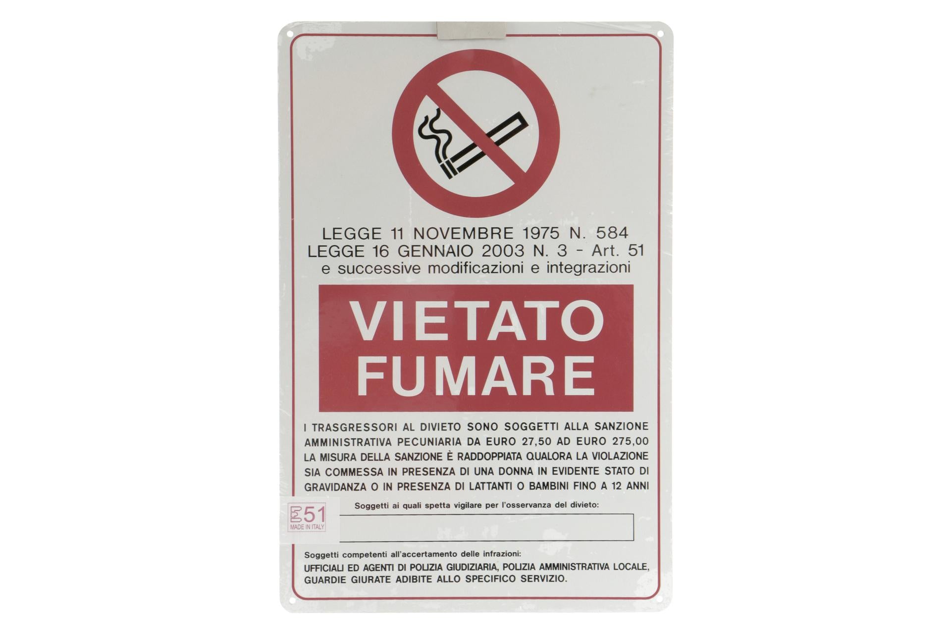 Eurotarghe Targa Metallo Vietato Fumare 20 x 30 cm - Segnaletica per Bar e Ristoranti