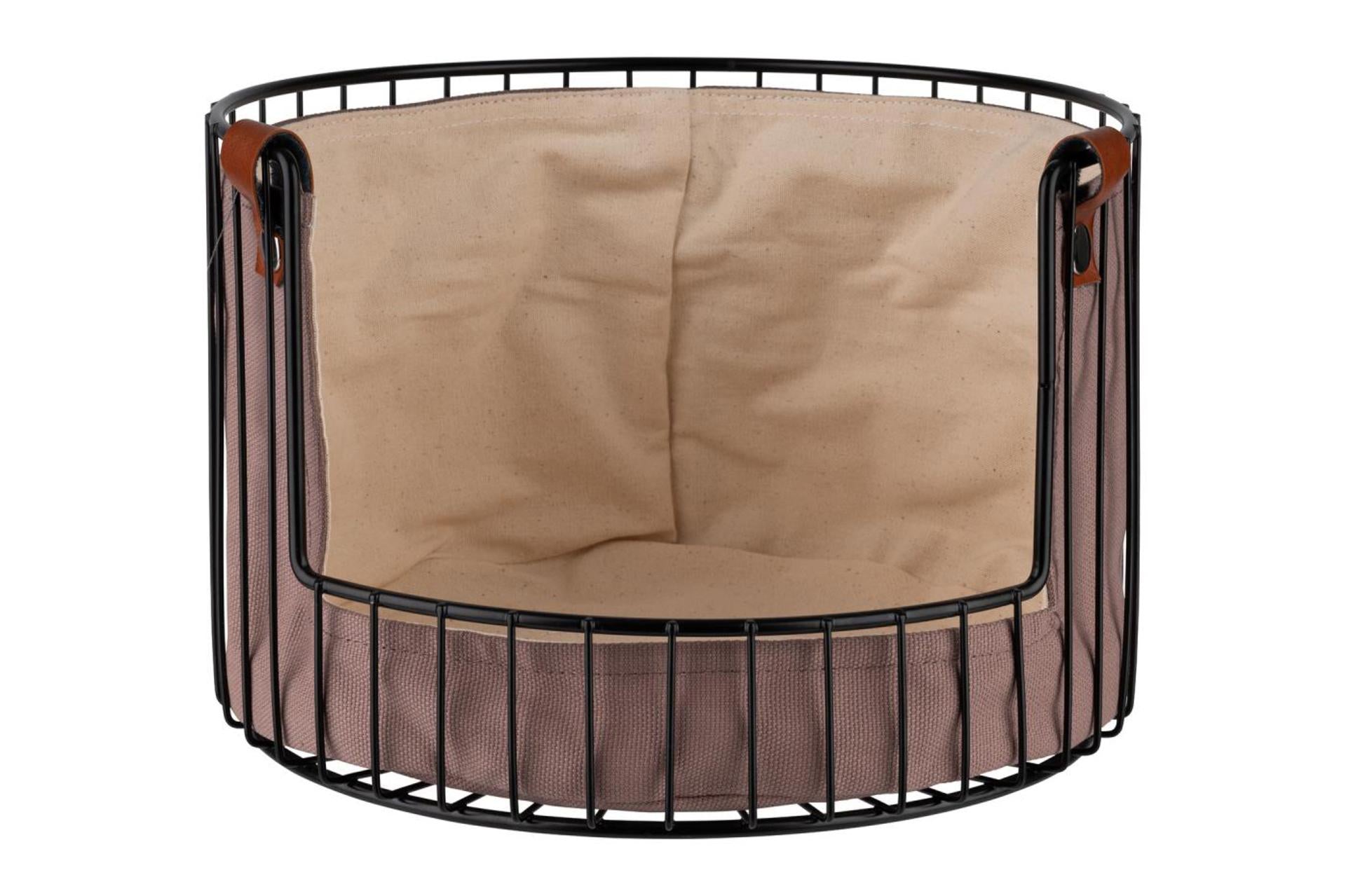 APS Cestino Pane/Frutta In Metallo Nero Ø27 cm - H.18.5 cm Con Inserto In Cotone Beige e Grigio Tortora Lavabile