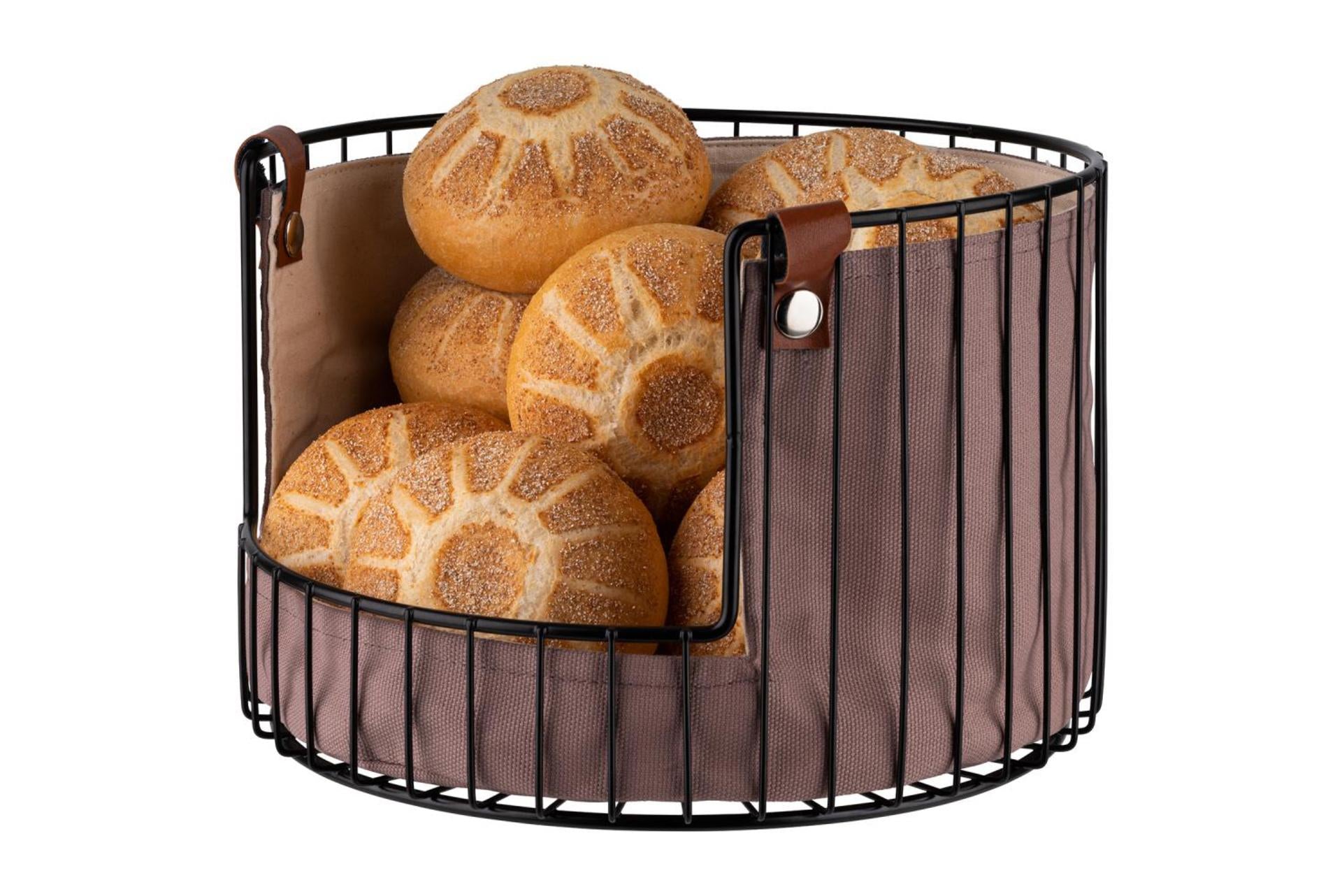 APS Cestino Pane/Frutta In Metallo Nero Ø27 cm - H.18.5 cm Con Inserto In Cotone Beige e Grigio Tortora Lavabile 3