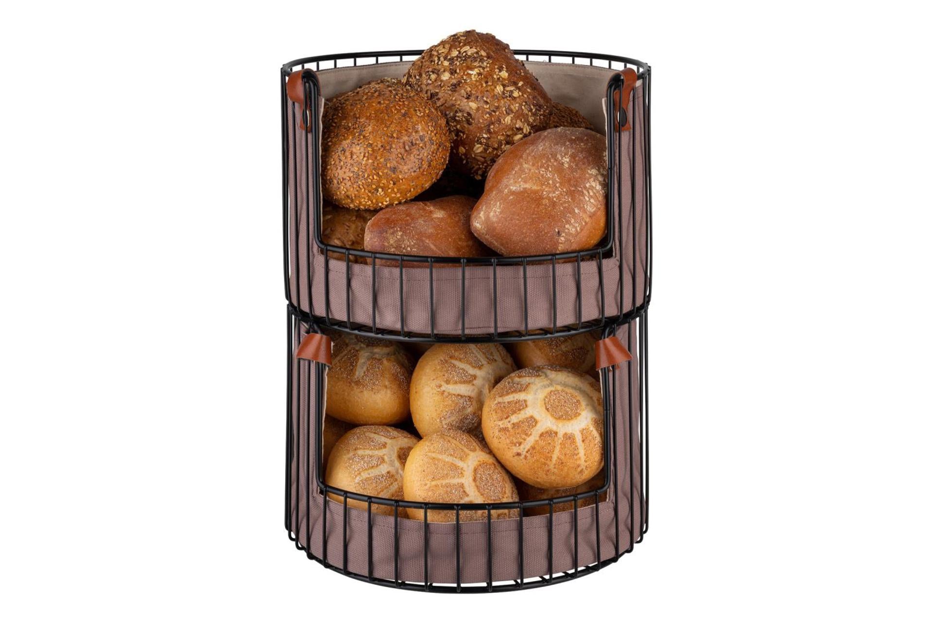 APS Cestino Pane/Frutta In Metallo Nero Ø27 cm - H.18.5 cm Con Inserto In Cotone Beige e Grigio Tortora Lavabile 4