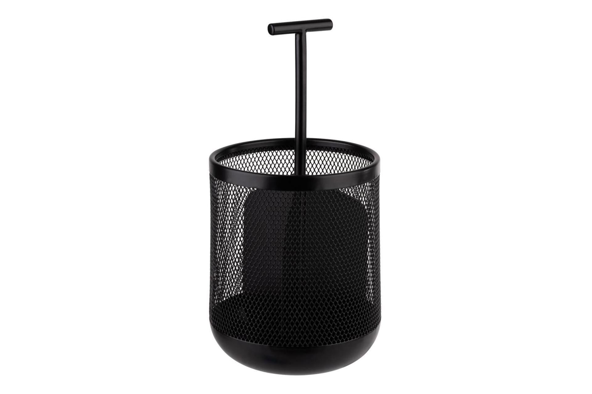 APS Dart Cestino Multiuso In Metallo Nero Ø12 cm - H.25 cm Con 3 Scomparti e Inserti In Silicone
