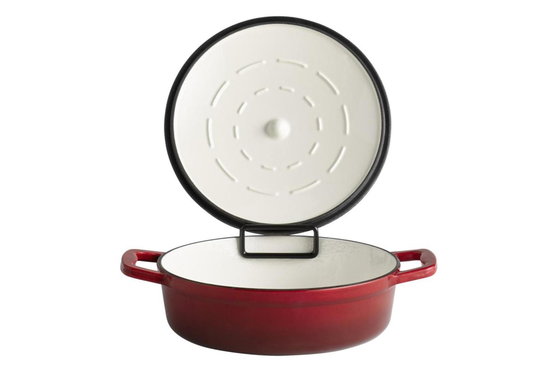 APS 5 Stars Casseruola In Ghisa Ø25 cm - H.7 cm, 2.5 Lt Con Coperchio e 2 Manici, Rossa