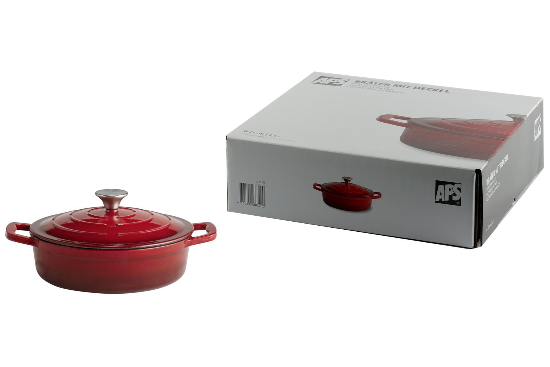 APS 5 Stars Casseruola In Ghisa Ø25 cm - H.7 cm, 2.5 Lt Con Coperchio e 2 Manici, Rossa 3