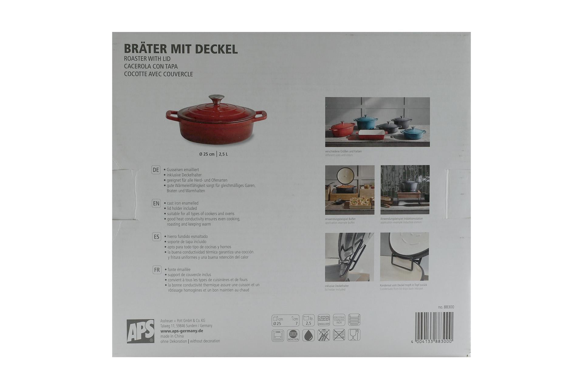 APS 5 Stars Casseruola In Ghisa Ø25 cm - H.7 cm, 2.5 Lt Con Coperchio e 2 Manici, Rossa 7