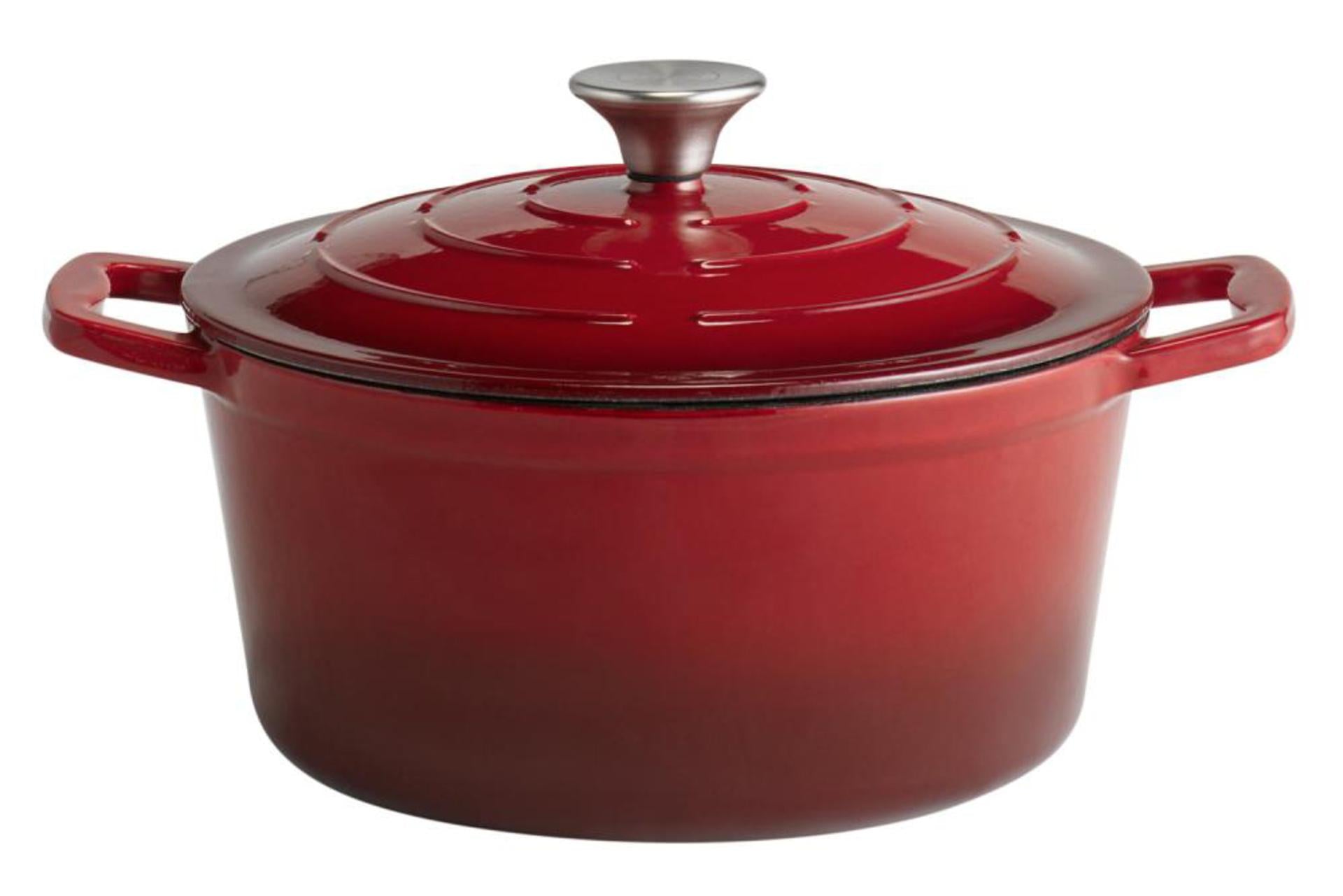 APS Casseruola in Ghisa Ø25 cm - H.11.5 cm 4L con Coperchio e 2 Manici, Colore Rosso