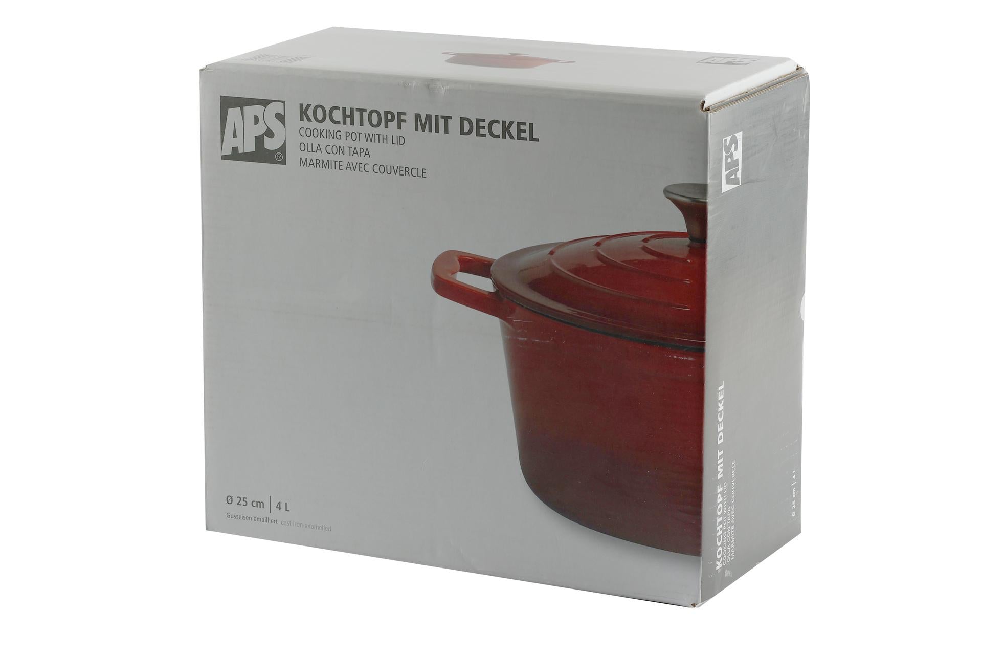 APS Casseruola in Ghisa Ø25 cm - H.11.5 cm 4L con Coperchio e 2 Manici, Colore Rosso 5