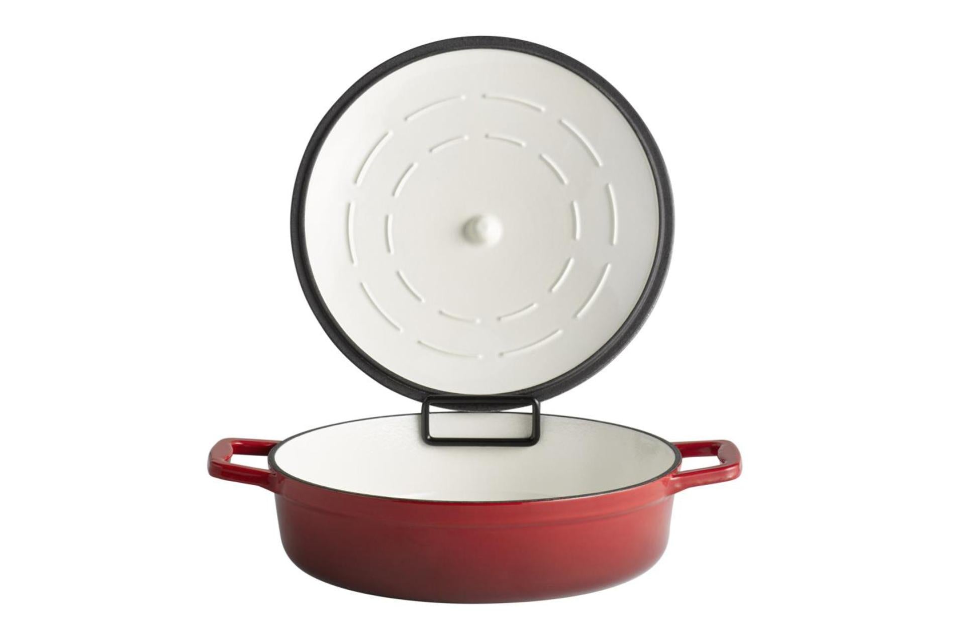 APS 5 Stars Casseruola In Ghisa Ø28 cm - H.7 cm Con Coperchio e 2 Manici, 3 Litri, Rosso