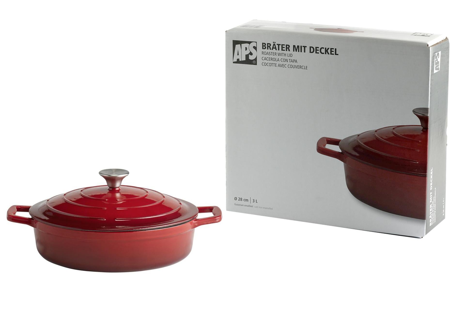 APS 5 Stars Casseruola In Ghisa Ø28 cm - H.7 cm Con Coperchio e 2 Manici, 3 Litri, Rosso 3