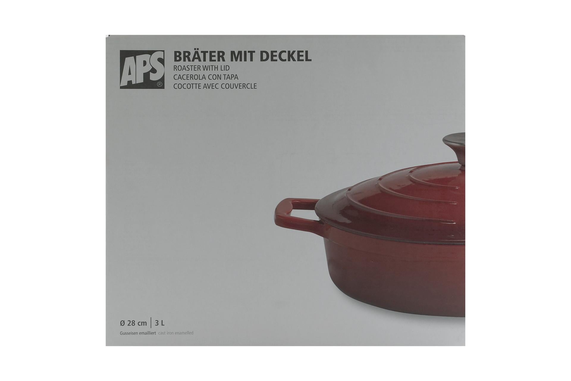 APS 5 Stars Casseruola In Ghisa Ø28 cm - H.7 cm Con Coperchio e 2 Manici, 3 Litri, Rosso 5