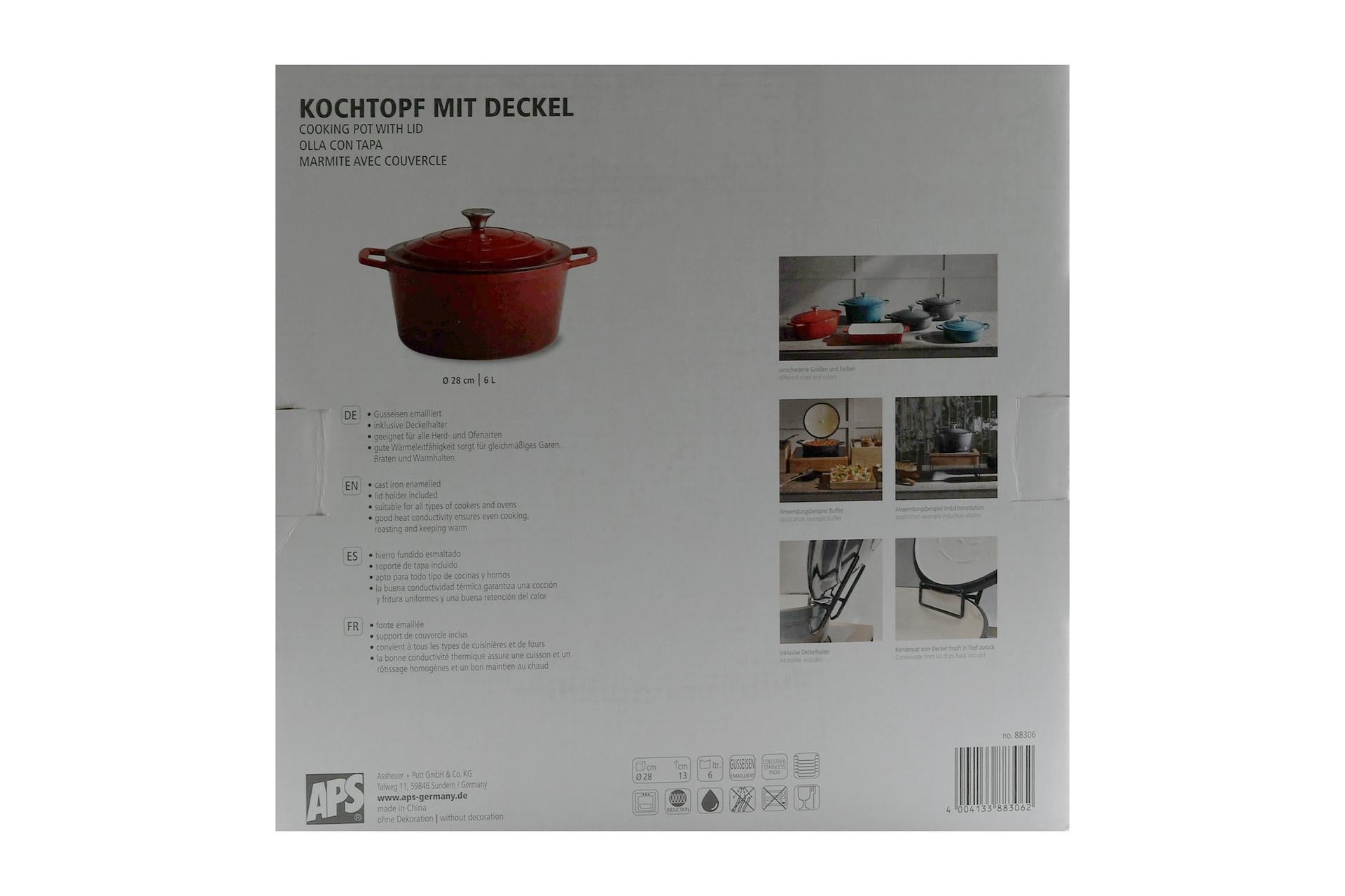 APS 5 Stars Casseruola In Ghisa Ø28 cm - H.13 cm Con Coperchio e 2 Manici, Capacità 6 L, Colore Rosso 5