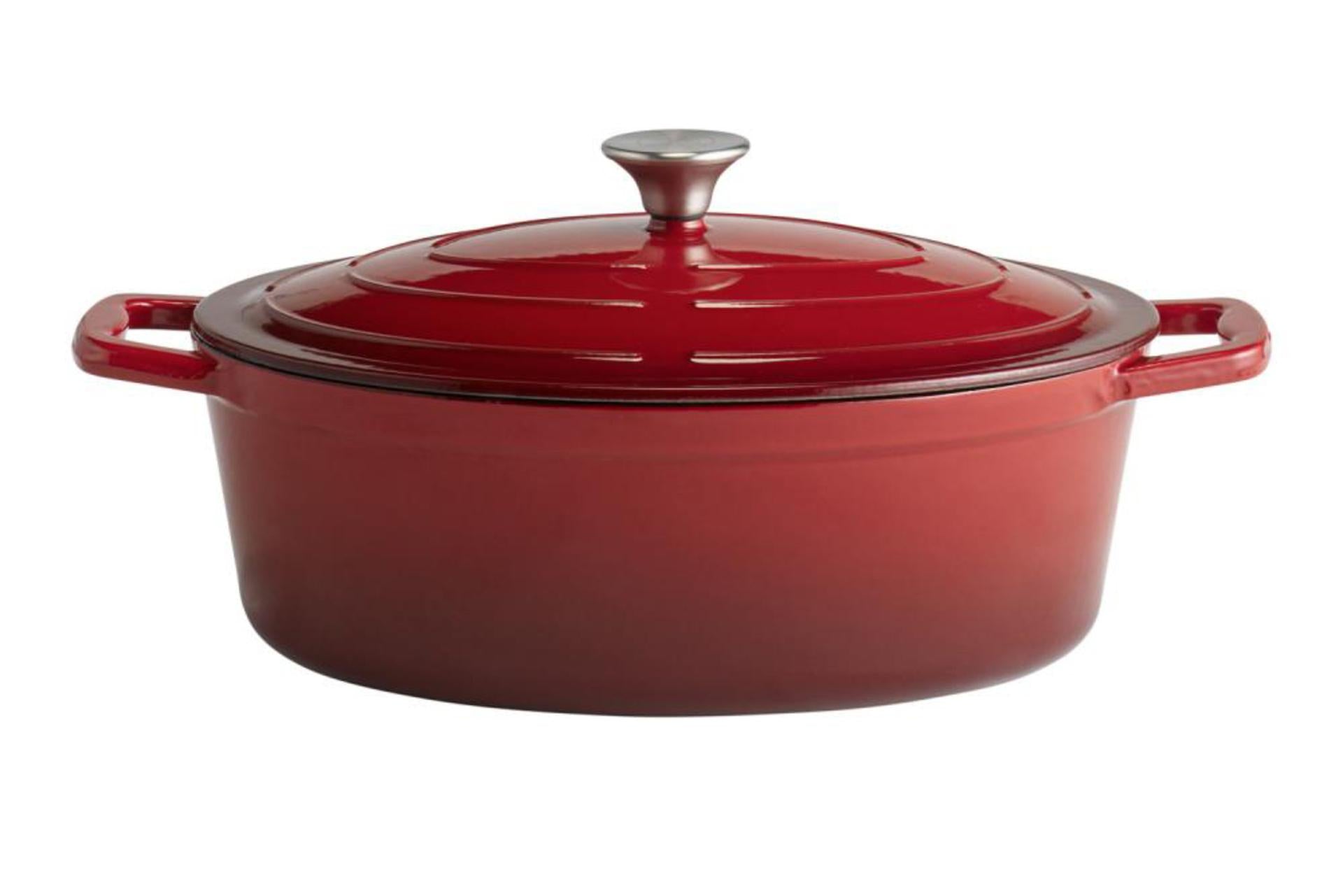 APS 5 Stars Casseruola In Ghisa 33x25 cm Con Coperchio e 2 Manici - Capacità 5 Litri, Colore Rosso