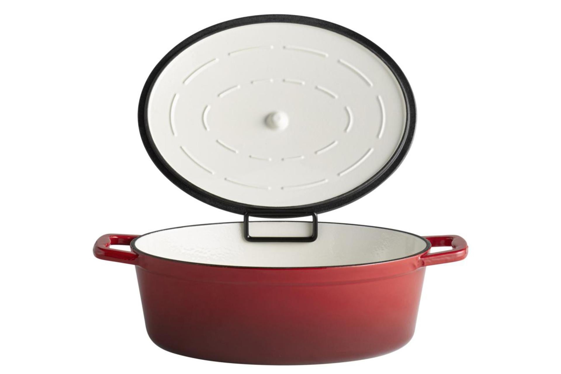 APS 5 Stars Casseruola In Ghisa 33x25 cm Con Coperchio e 2 Manici - Capacità 5 Litri, Colore Rosso