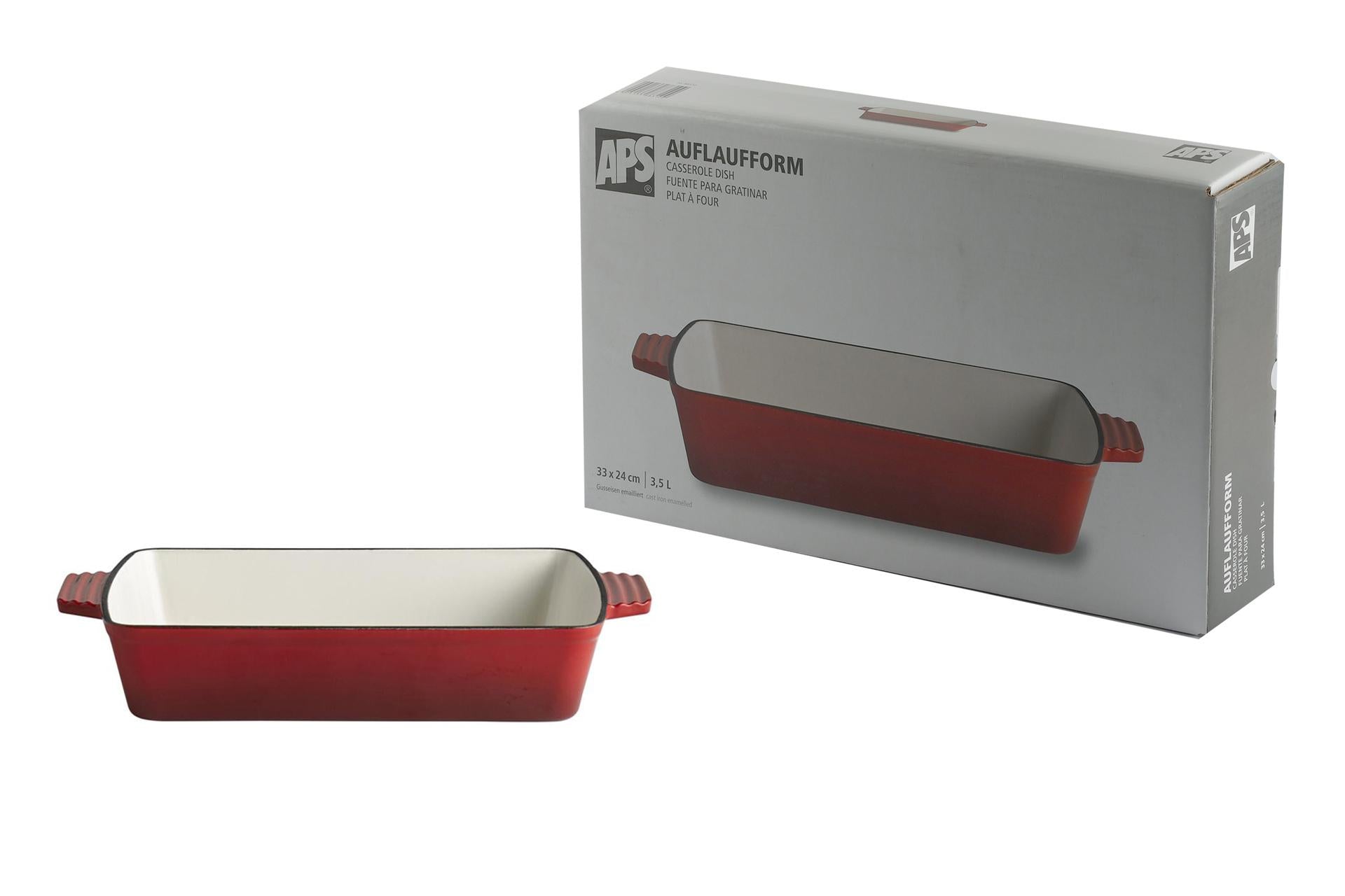 APS 5 Stars Casseruola Rettangolare In Ghisa Smaltata 33x24 cm - H6.5 cm, 3.5 Litri, Rossa Con 2 Manici