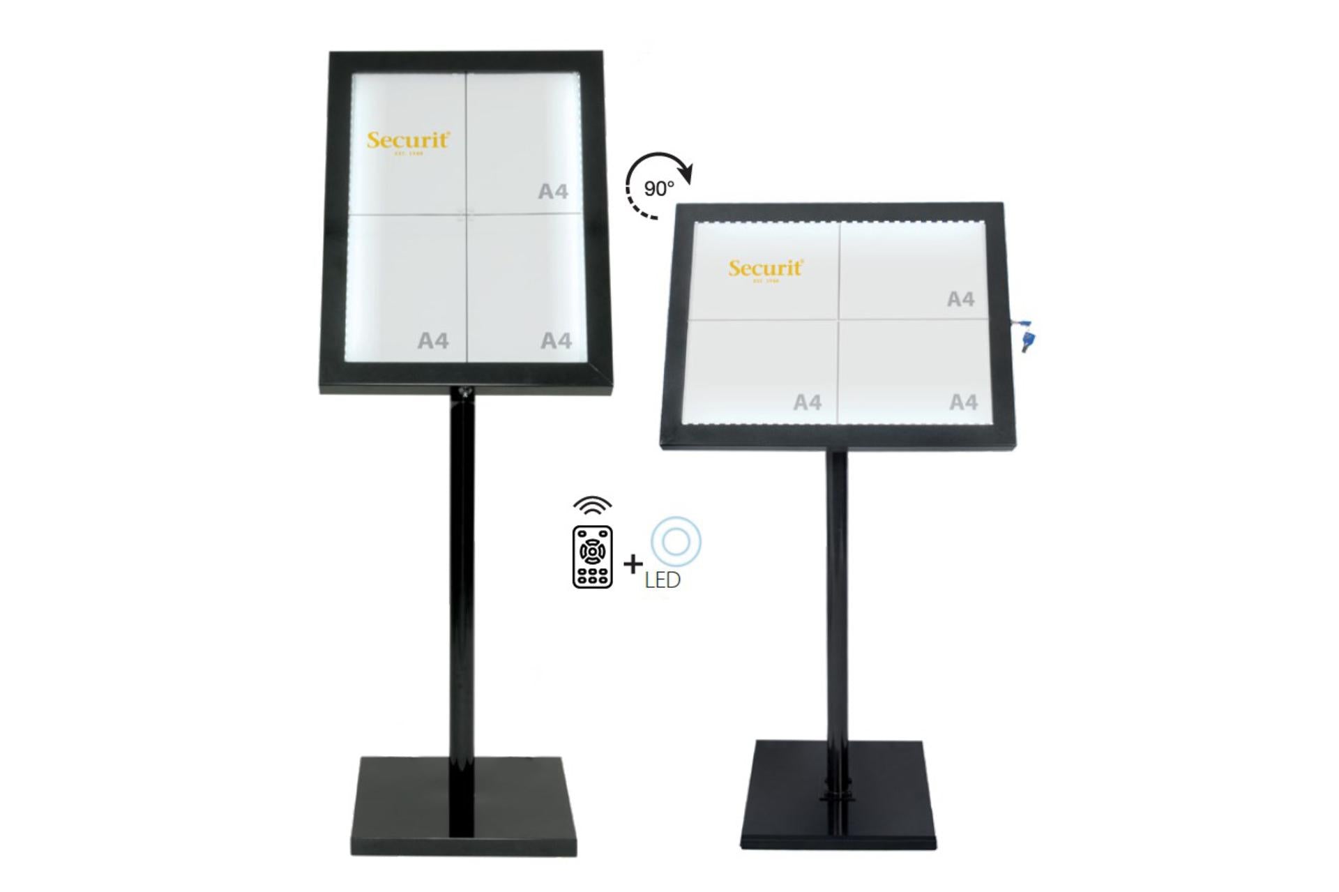 Securit Espositore Black Star A LED In Acciaio Inox Verniciato Nero Con Sistema Di Chiusura A Chiave E Luci A LED Bianche