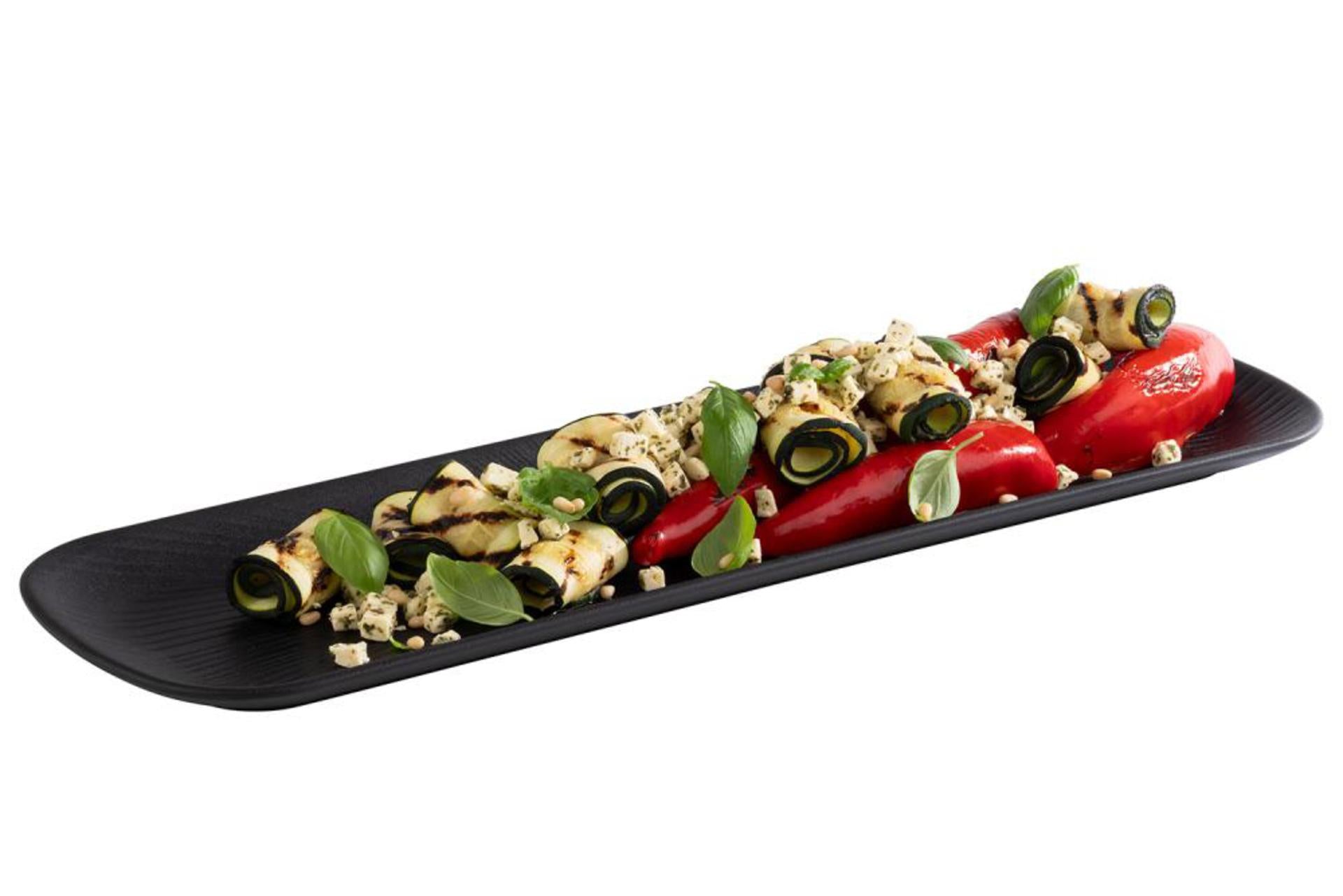 APS Vassoio Rettangolare Nero GN 2/4 - 53 x 16.2 cm H2.5 In Melamina Resistente al Calore e Lavabile in Lavastoviglie - Set 5 Pz