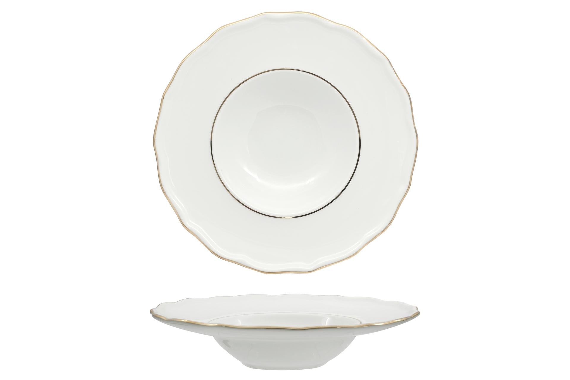 Diana Gold Piatto Pasta Bowl Ø28 cm In Porcellana Bianca Con Doppio Filo Oro - Akij Ceramics Limited - Set 6 Pz