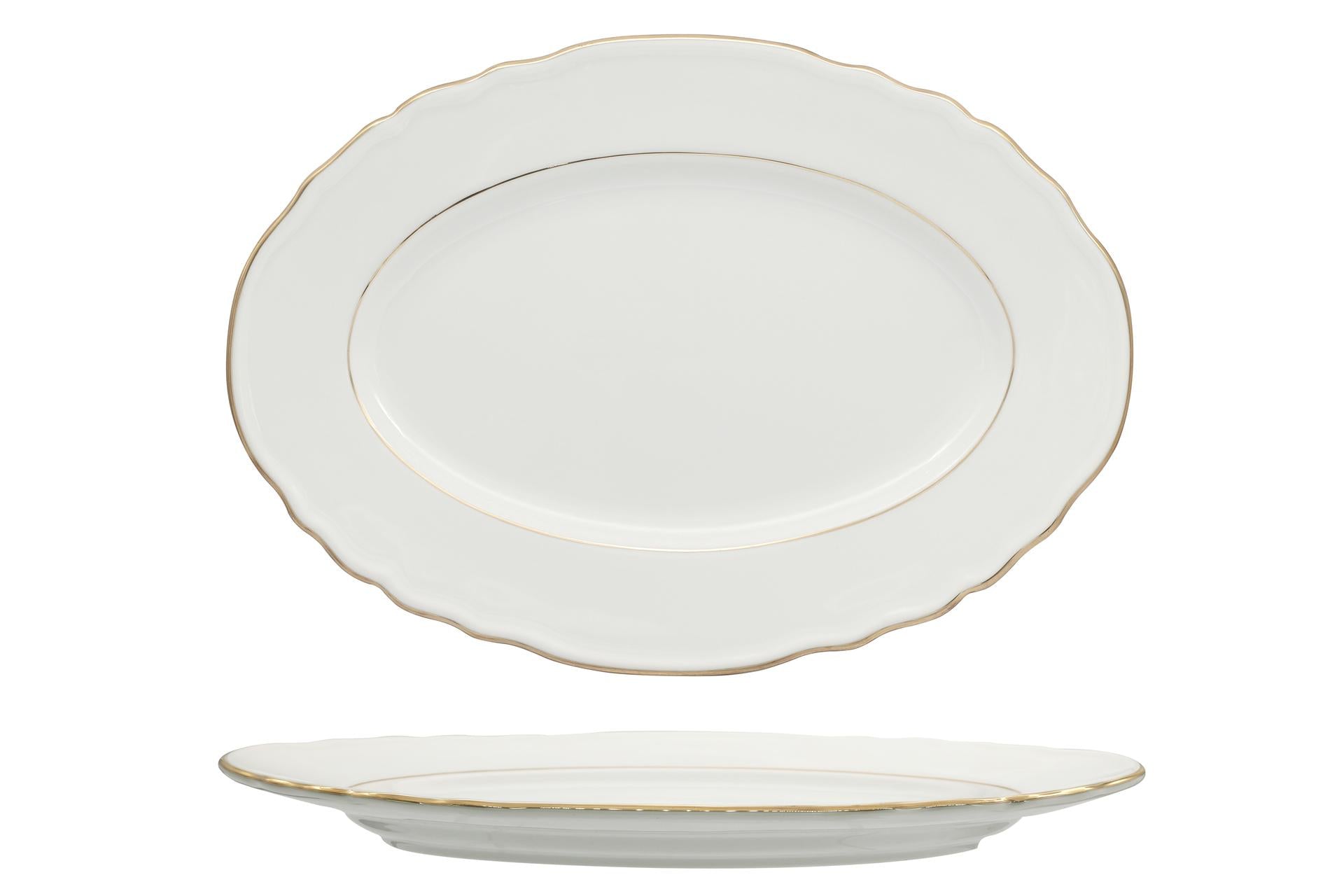 Akij Ceramics Diana Gold Vassoio Ovale Coupe 36 cm In Porcellana Con Doppio Filo Oro - Set 6 Pz
