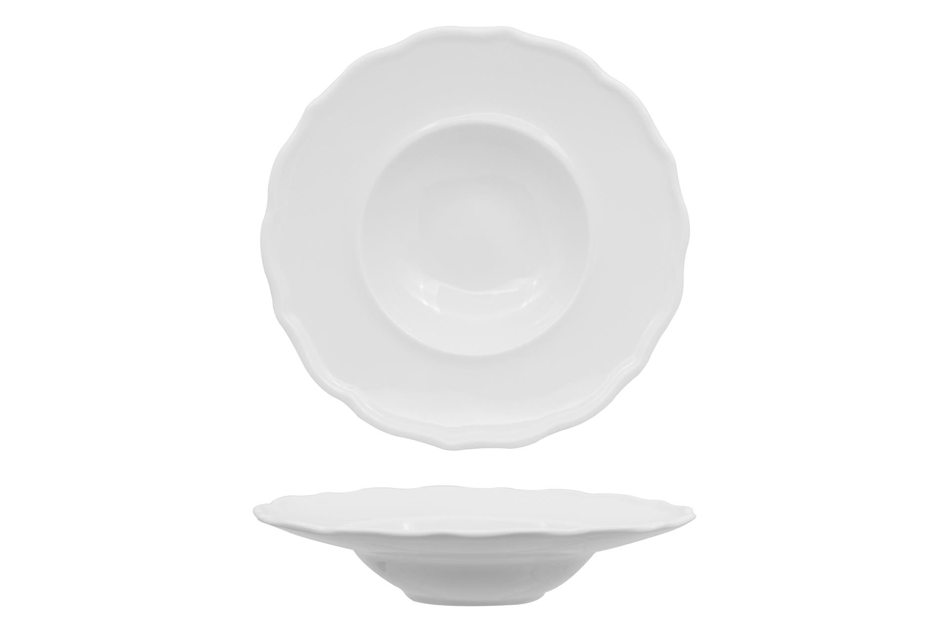Akij Ceramics Diana Piatto Pasta Bowl Ø28 cm In Porcellana Bianca Decorata - Set 6 Pz