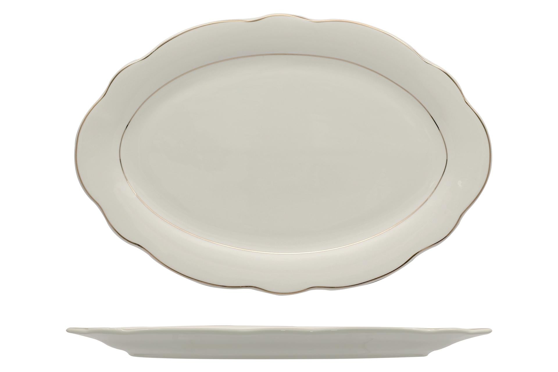 Import Tavola Professional Grace Filo Oro Piatto Ovale 36x24.5 cm In Porcellana Alluminica - Set 6 Pz