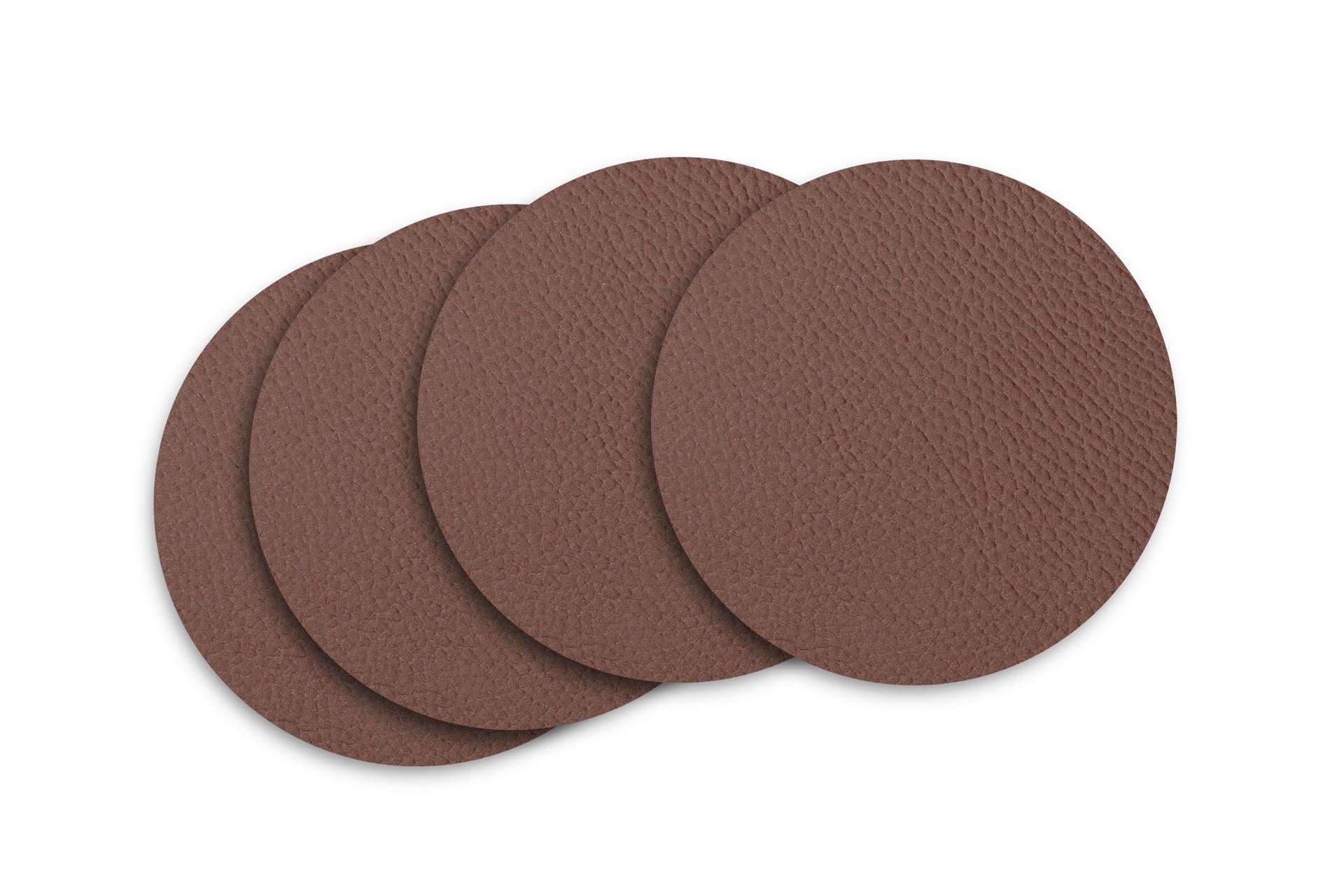 Import Professional Set 4 Sottobicchieri Tondi Ø11 cm in Ecopelle Rigenerata Tabacco - Made in Italy - Set 4 Pz