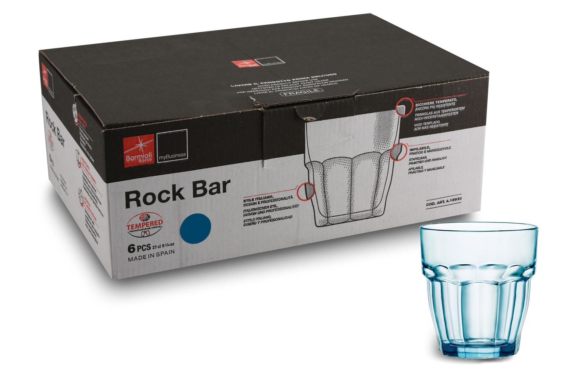 Bormioli Rocco Rock Bar Bicchieri Rocks 27 cl - Set Bicchieri per Cocktail e Long Drink - Set 6 Pz