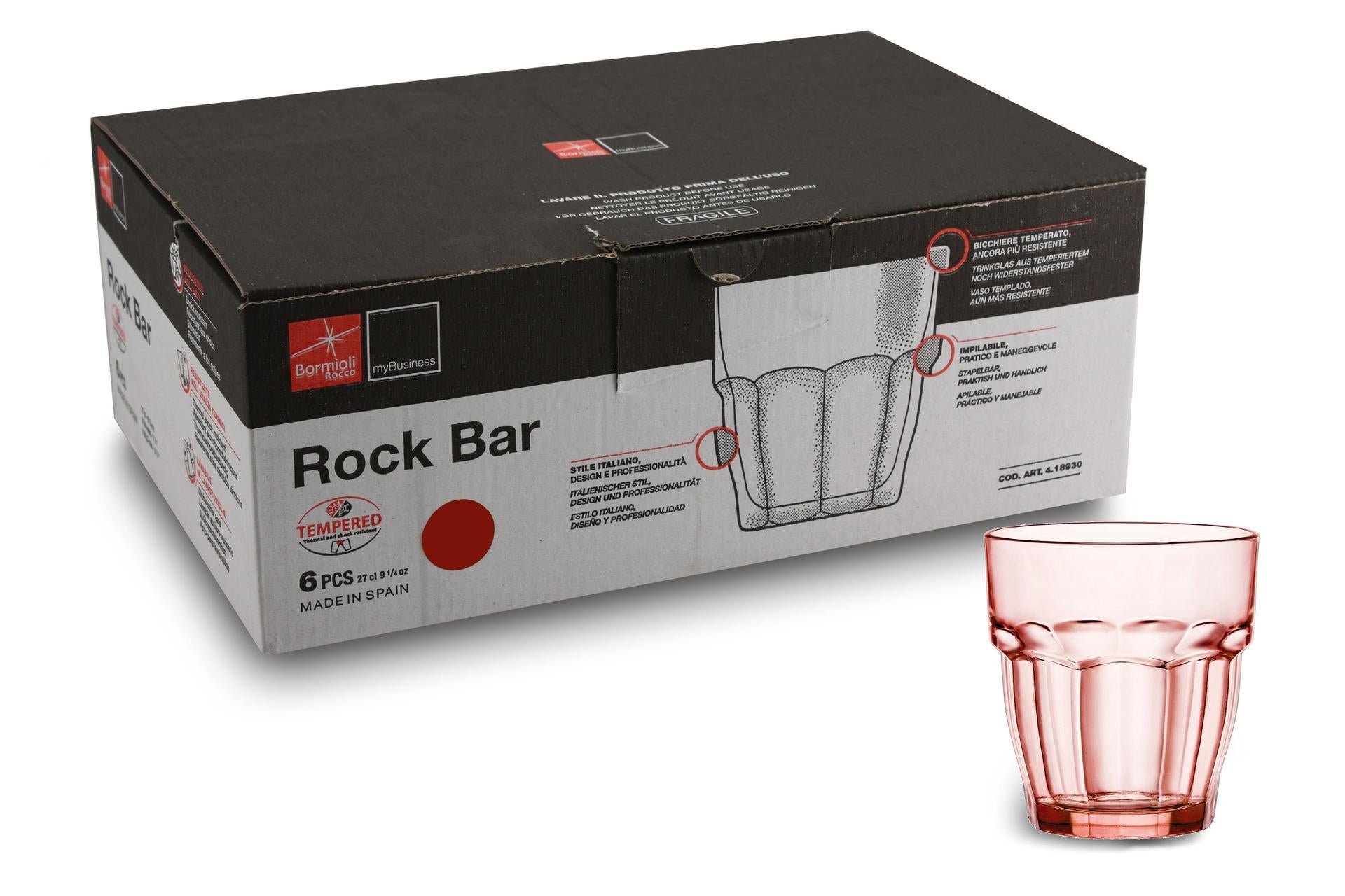 Bormioli Rocco Rock Bar Bicchiere Rocks 27 cl - Colore Pesca Impilabile - Set 6 Pz
