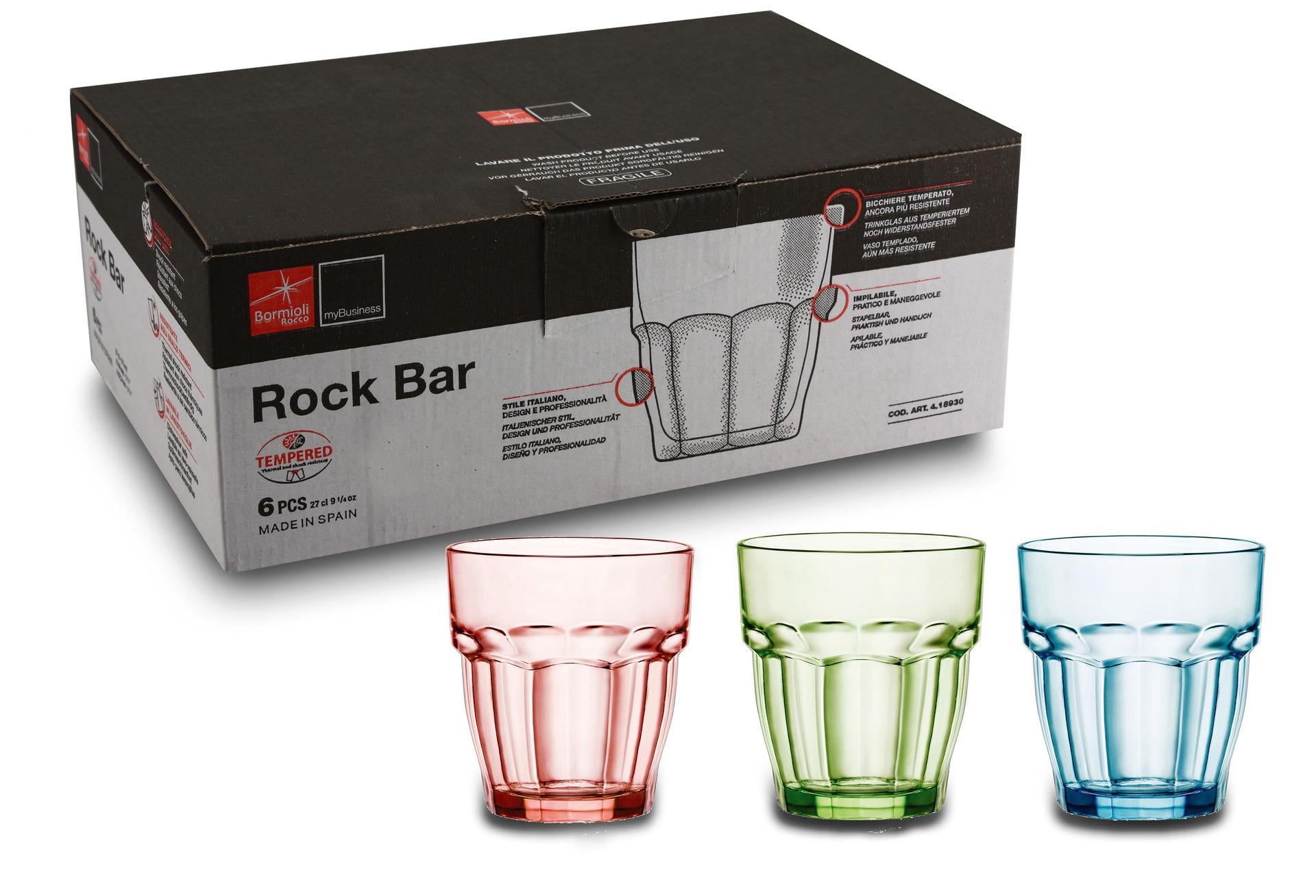 Bormioli Rocco Rock Bar Bicchiere Rocks 27 cl - Colore Pesca Impilabile - Set 6 Pz 3