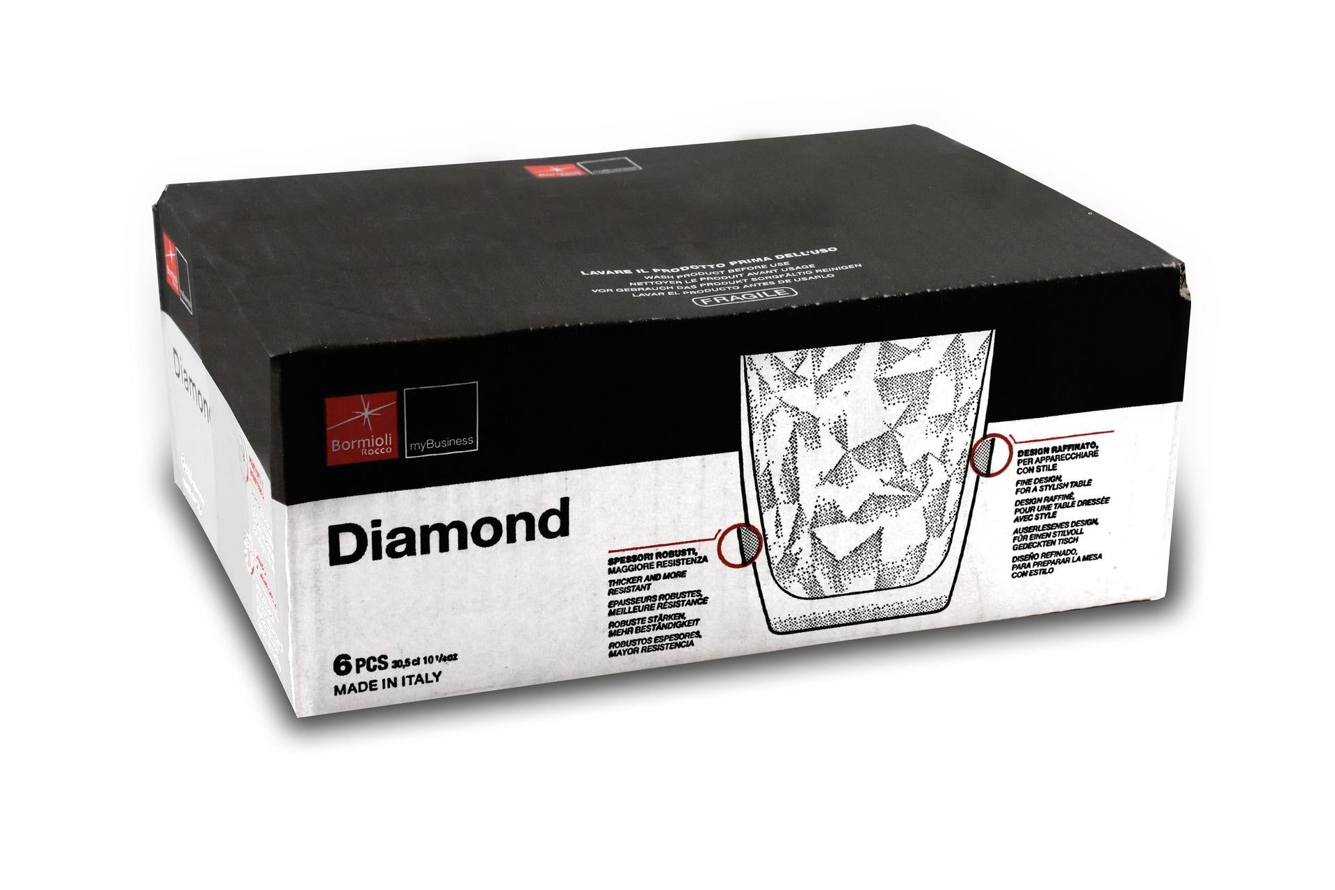 Bormioli Rocco Diamond Bicchiere Acqua 30.5 cl In Vetro Trasparente Con Design Sfaccettato - Set 6 Pz 6