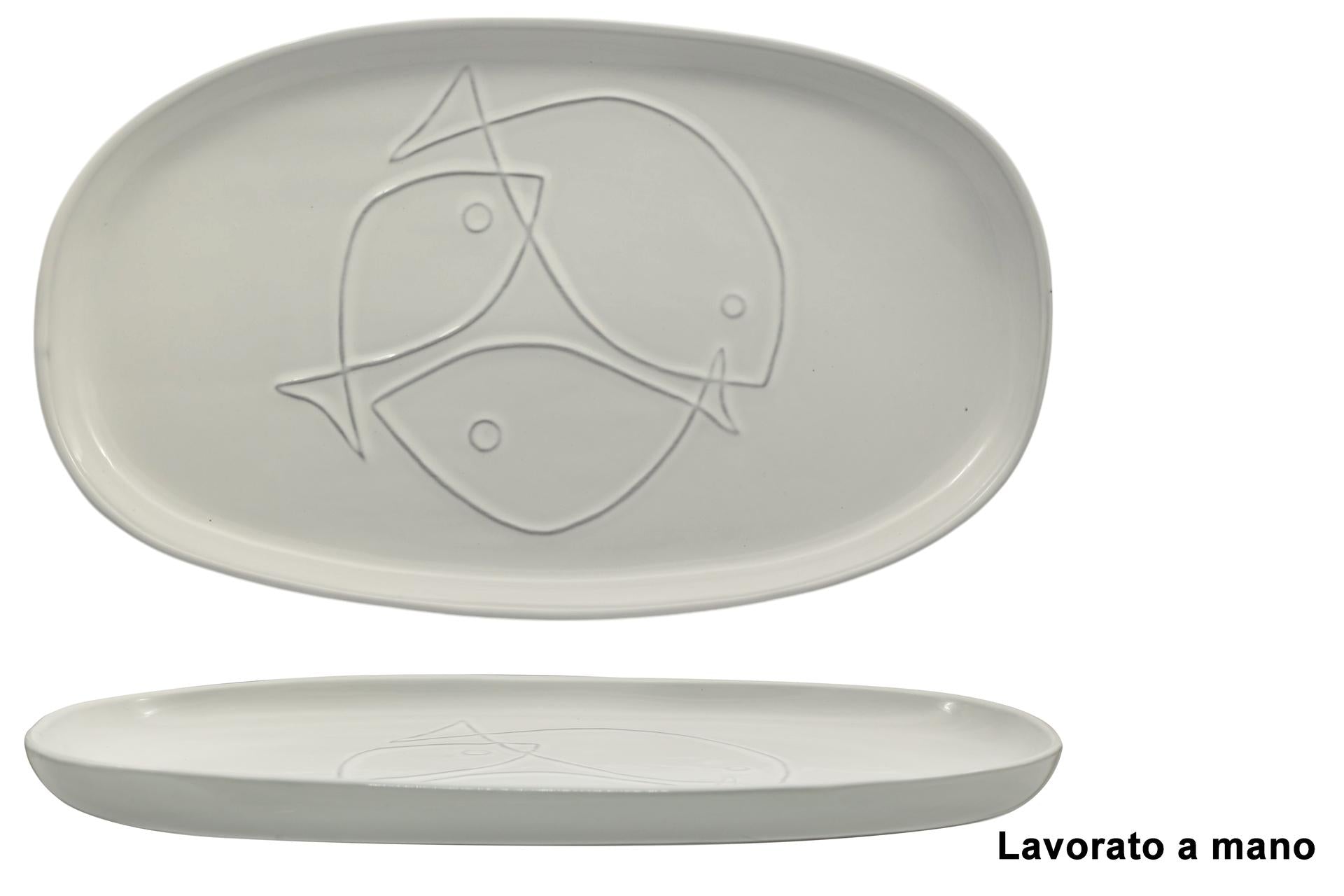 Import Tavola Professional Pelago Piatto Ovale 37.5 x 21.5 cm In Gres Porcellanato Decorazione Marina - Set 4 Pz