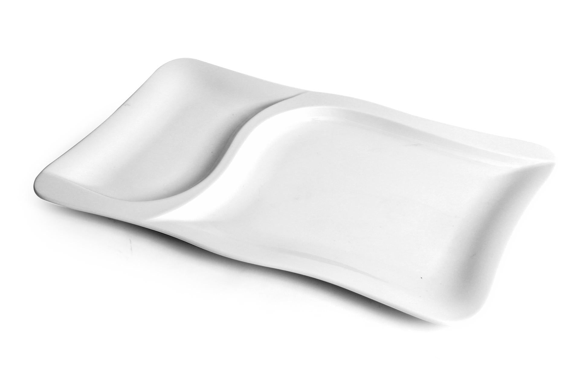 Lubiana Gourmet Piatto Rettangolare 2 Scomparti 37x24 cm In Porcellana Bianca - Set 6 Pz