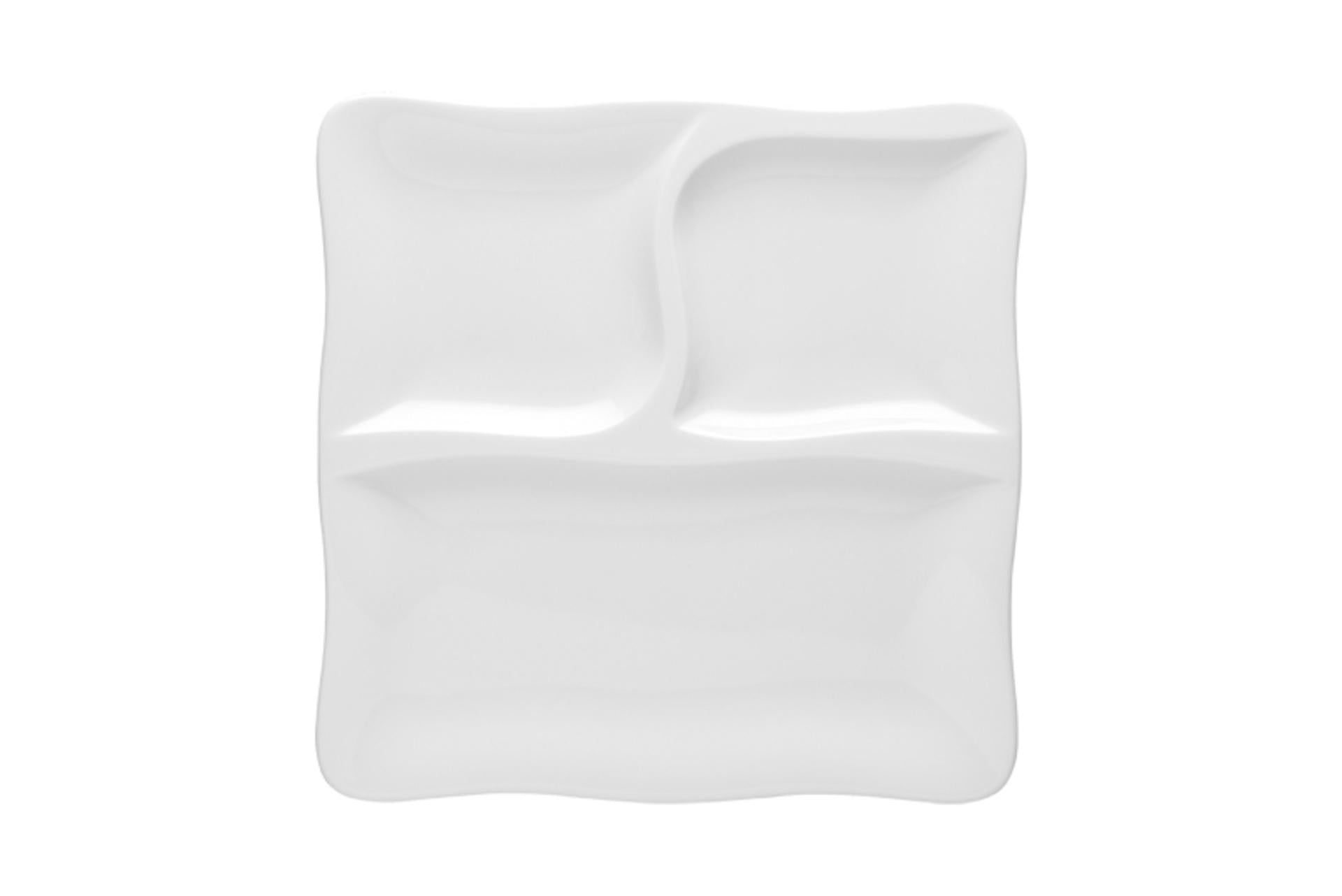 Lubiana Gourmet Piatto Quadro 3 Scomparti 28 cm In Porcellana Bianca - Set 6 Pz