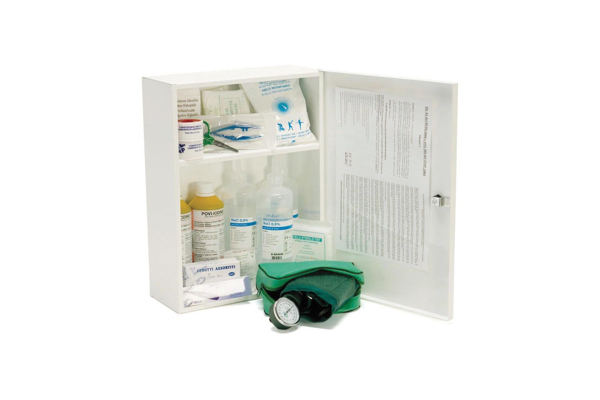 Pharmapiu Sport Metalmed Armadietto Medicinali Bianco - In Metallo Verniciato Con Serratura e Chiave, 1 Ripiano, 2 Vani, Conforme D.Lgs. 81/2008