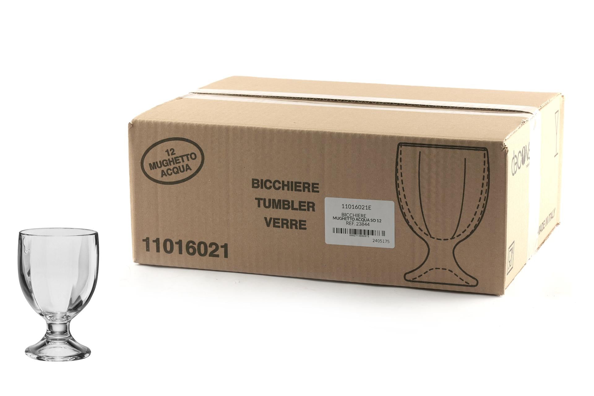 Borgonovo Mughetto Set 12 Calici Acqua 24.5 cl In Vetro Pressato Extra Bianco Made in Italy - Set 12 Pz
