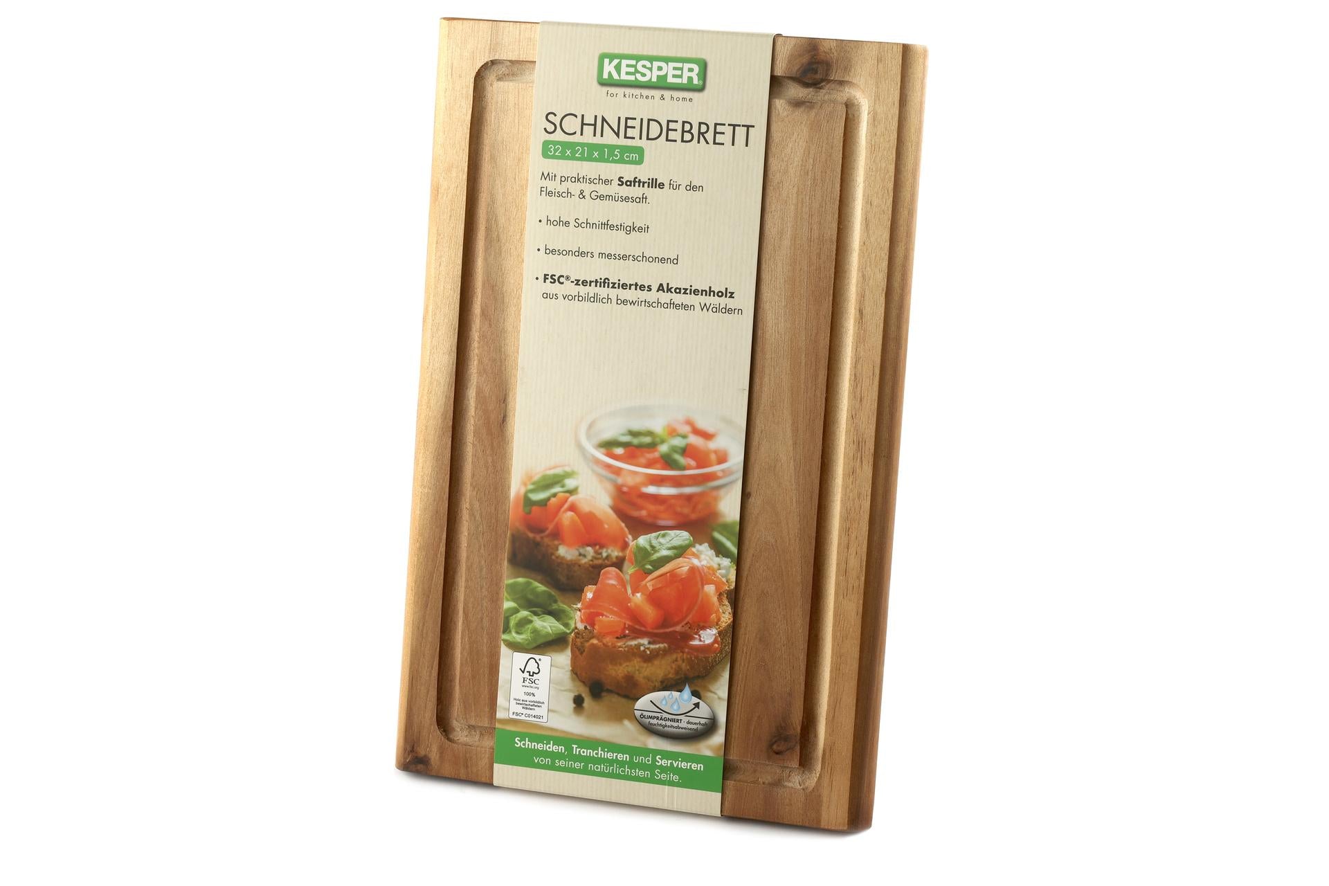 Kesper Acacia Tagliere Rettangolare H.1.5 cm - 32 x 21 cm In Legno di Acacia Con Scanalatura 5