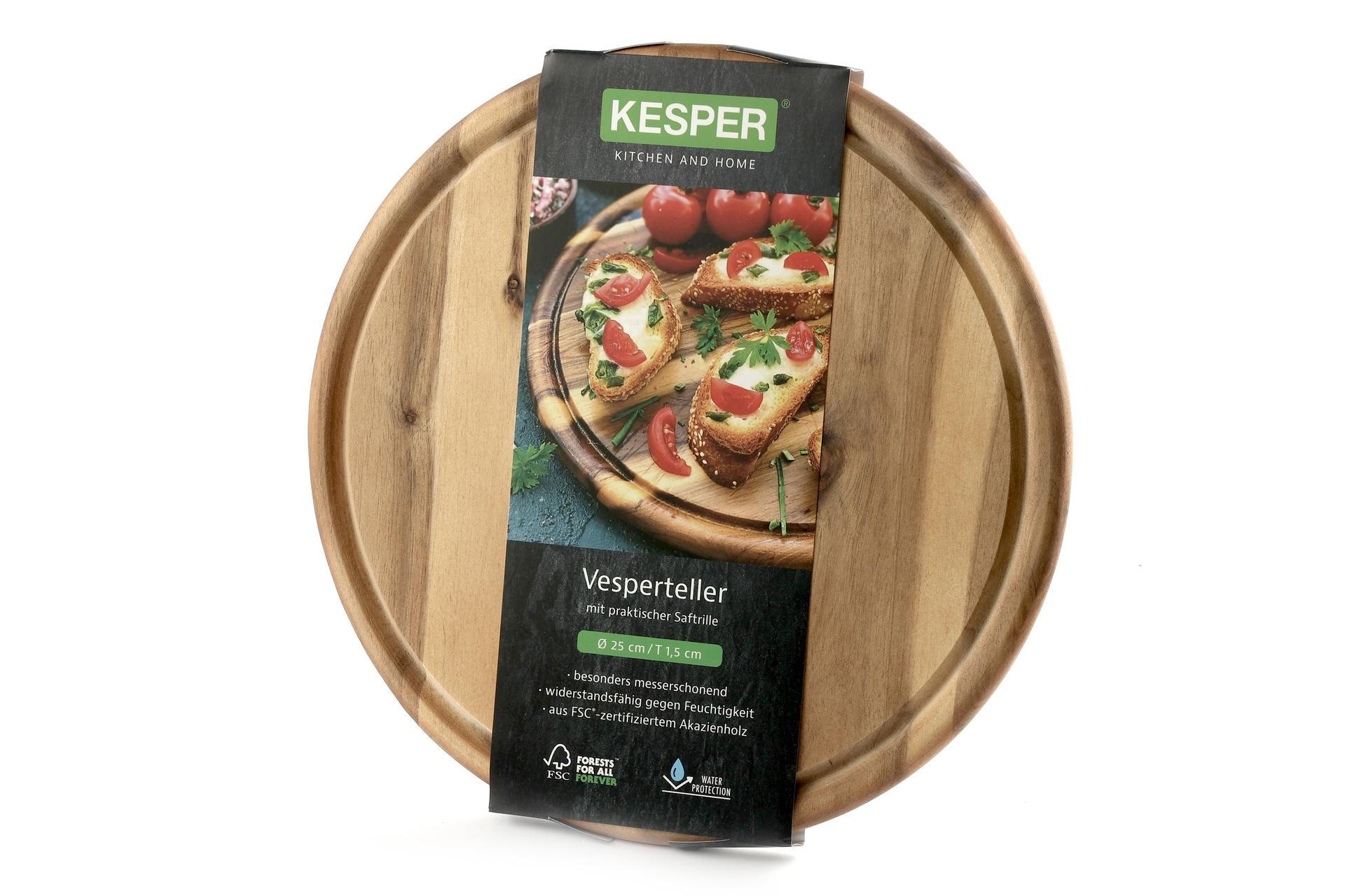 Kesper Acacia Tagliere Rotondo Ø25 cm - H.1.5 cm In Legno di Acacia Con Scanalatura, Certificato FSC 3