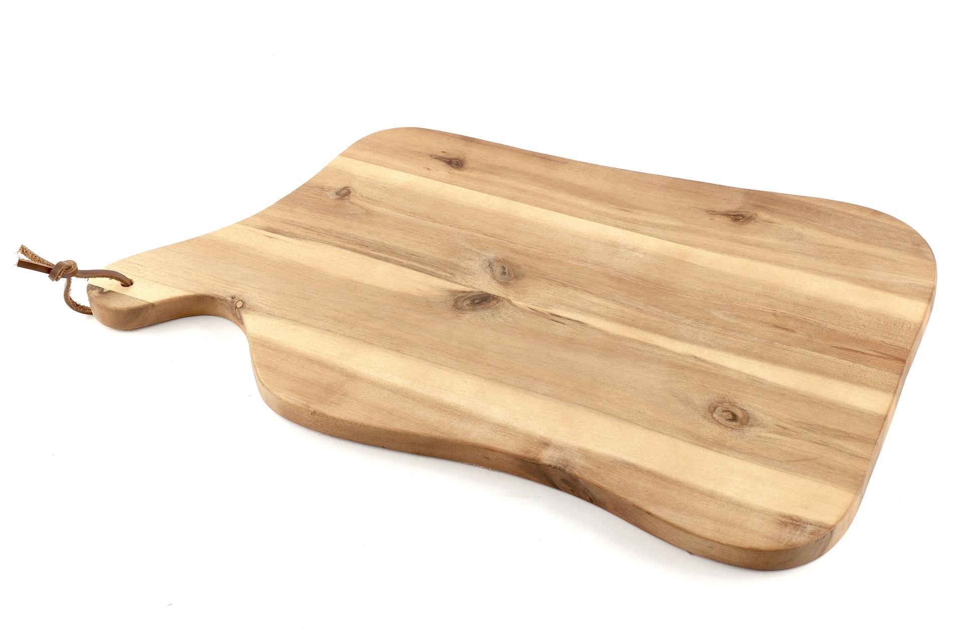 Kesper Acacia Tagliere Sagomato H.1.5 cm - 42.5 x 25 cm In Legno di Acacia Con Manico e Cinturino In Pelle