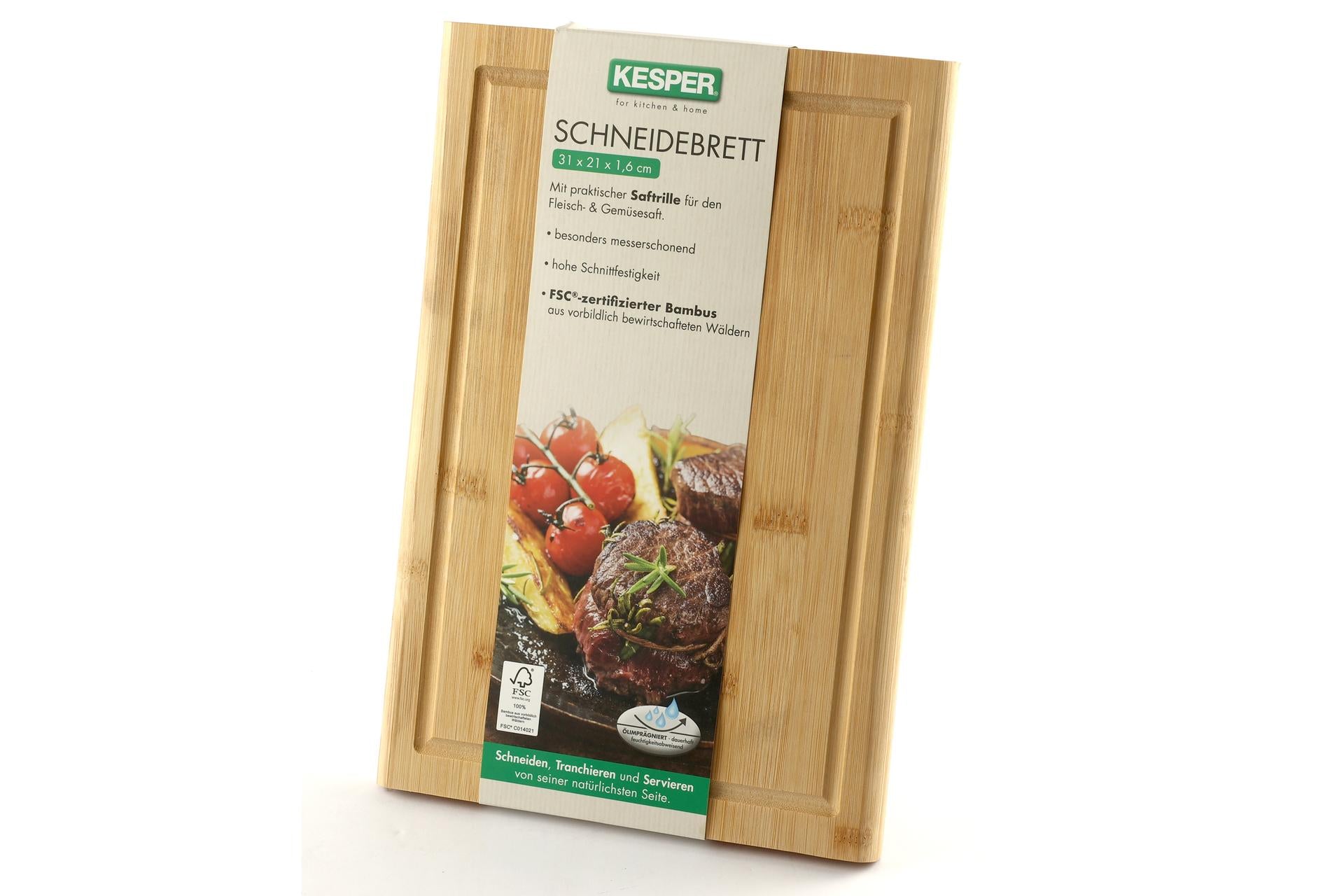 Kesper Bamboo Tagliere Rettangolare H.1.6 cm - 31 x 21 cm In Bamboo Con Scanalatura, Certificato FSC 5