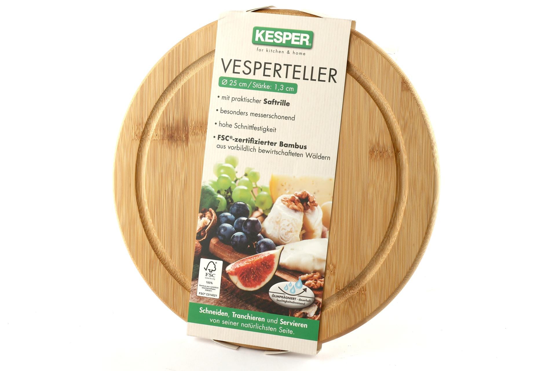 Kesper Bamboo Tagliere Rotondo Ø25 cm - H.1.3 cm In Legno di Bamboo Con Scanalatura 3