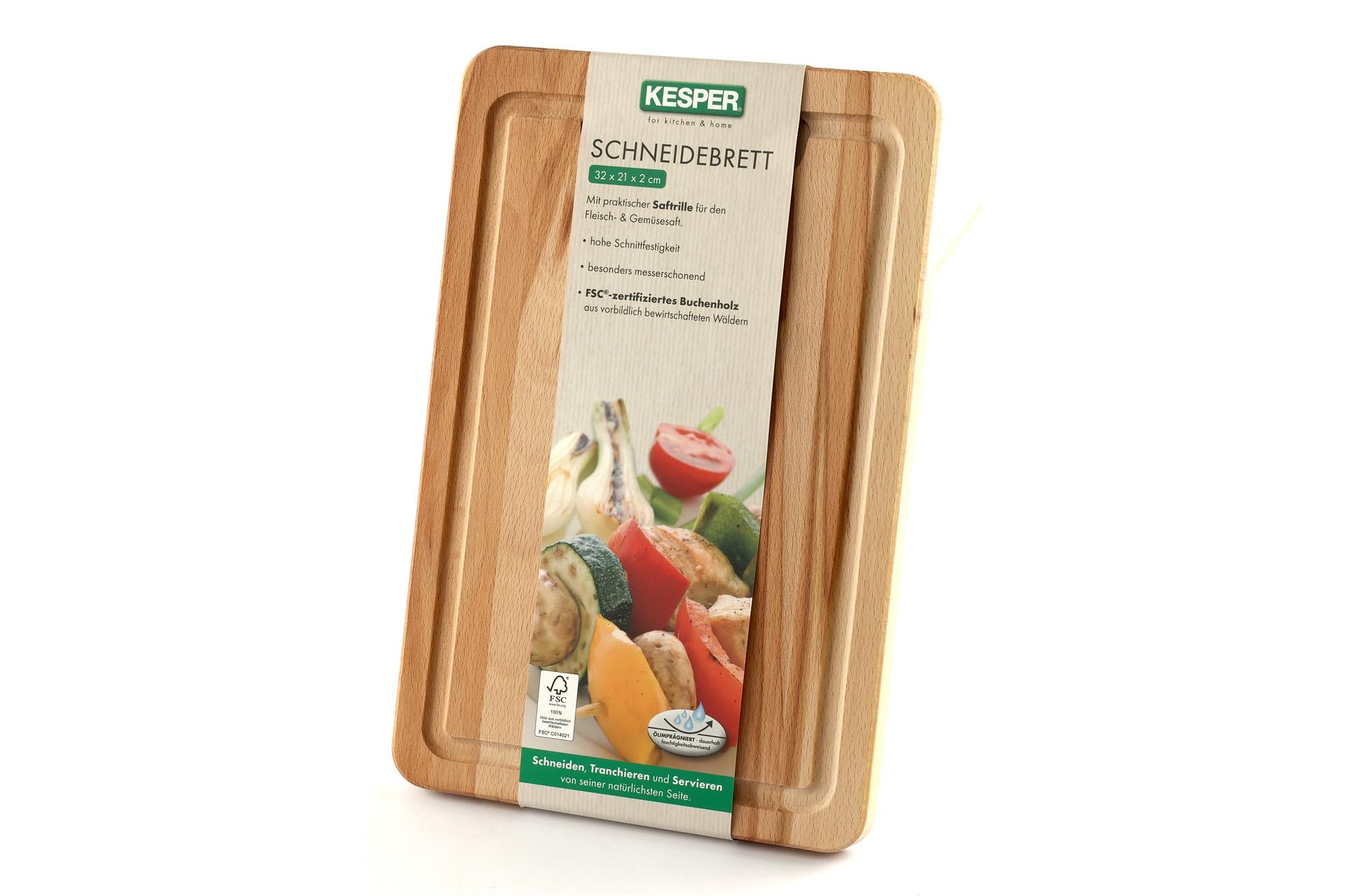 Kesper Faggio Tagliere Rettangolare H.2 cm - 32 x 21 cm In Legno di Faggio Con Scanalatura 4